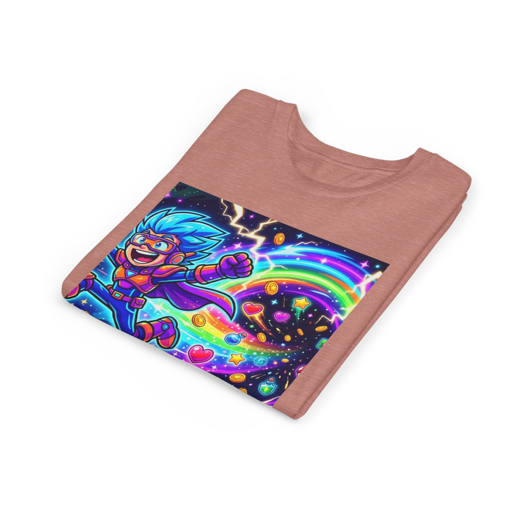 Retro Pixel Explosion Youth Tee — Smiling Avatar, Hearts, Gems & Controllers