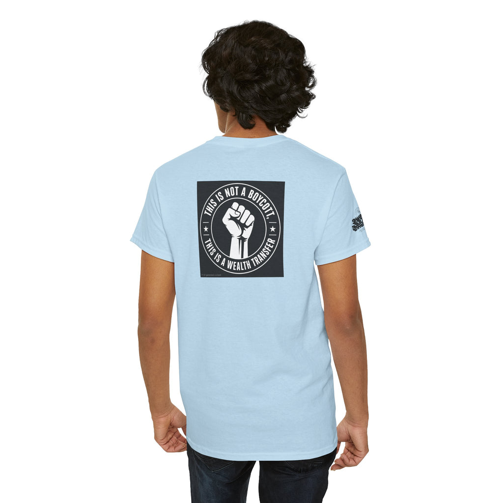 Graphic Tee — 'This Is Not A Boycott, This Is A Wealth Transfer' Back Print with Reading Child Artwork