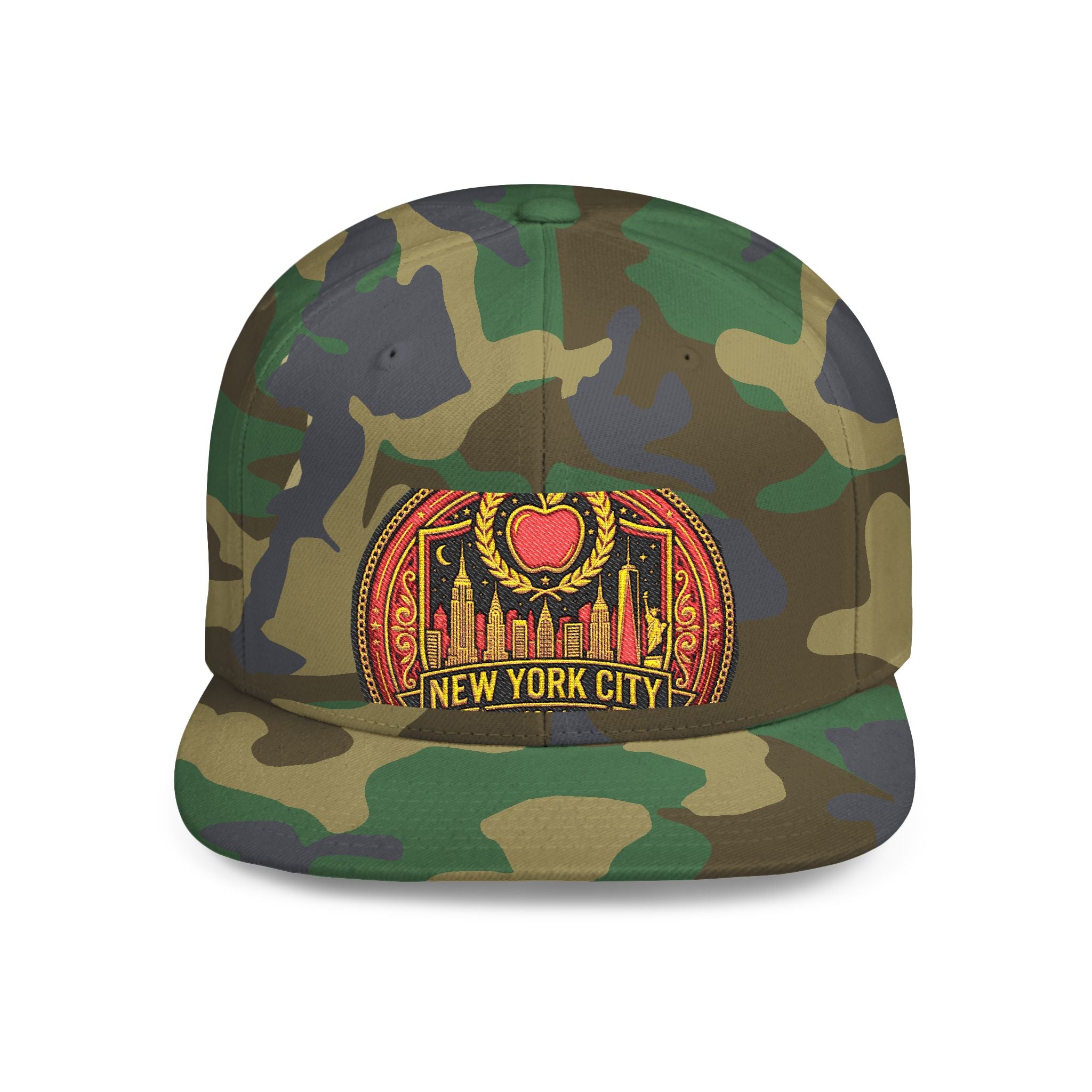 New York City Flat Bill Snapback Hat – Retro Skyline Patch Cap