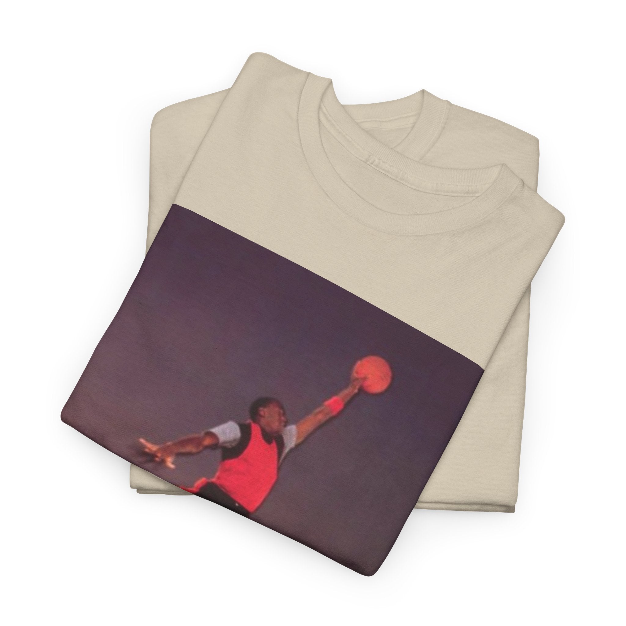 Basketball Jumpman Tee — Retro Skyline Graphic T-Shirt with Red Fist Back Emblem