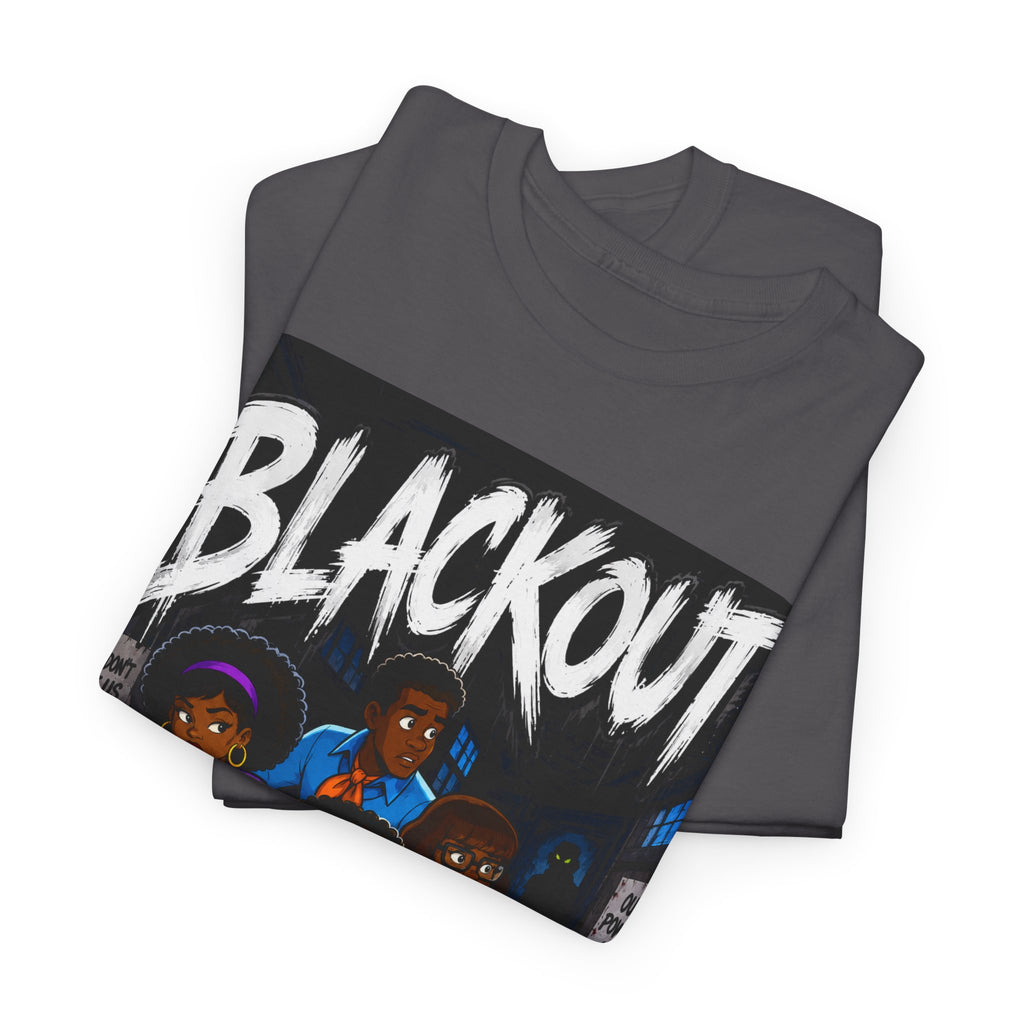 Blackout Graphic Tee — Urban Comic Poster Design with Back Fist Logo