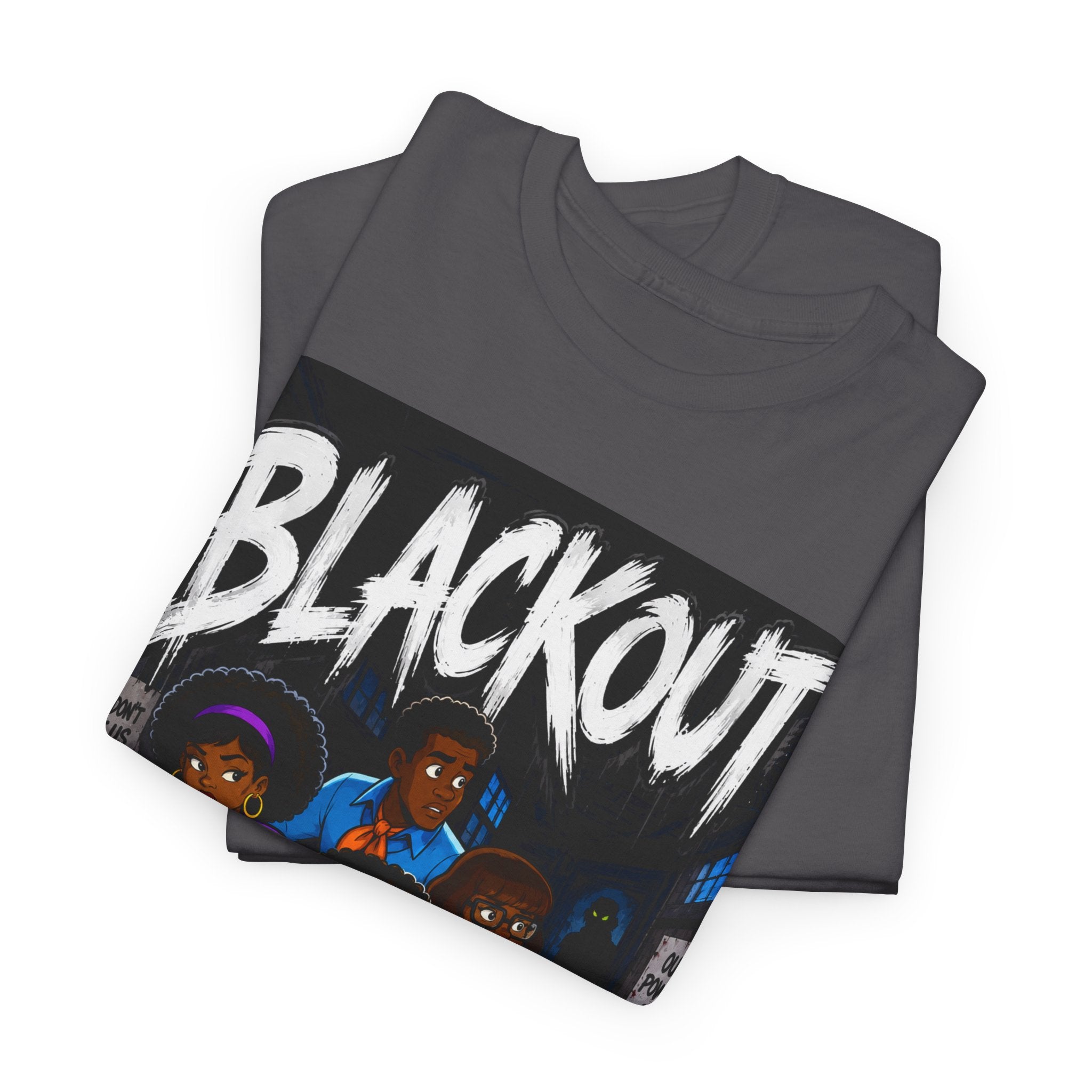 Blackout Graphic Tee — Urban Comic Poster Design with Back Fist Logo