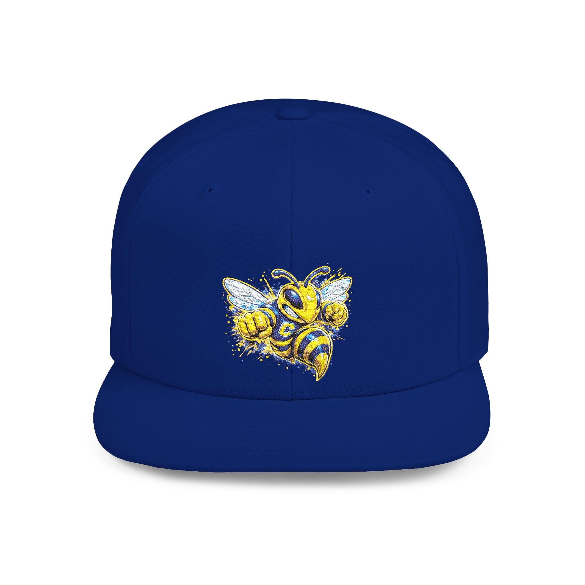 Bee Patch Snapback Hat — Yellow Honeybee Embroidered Flat Bill Cap