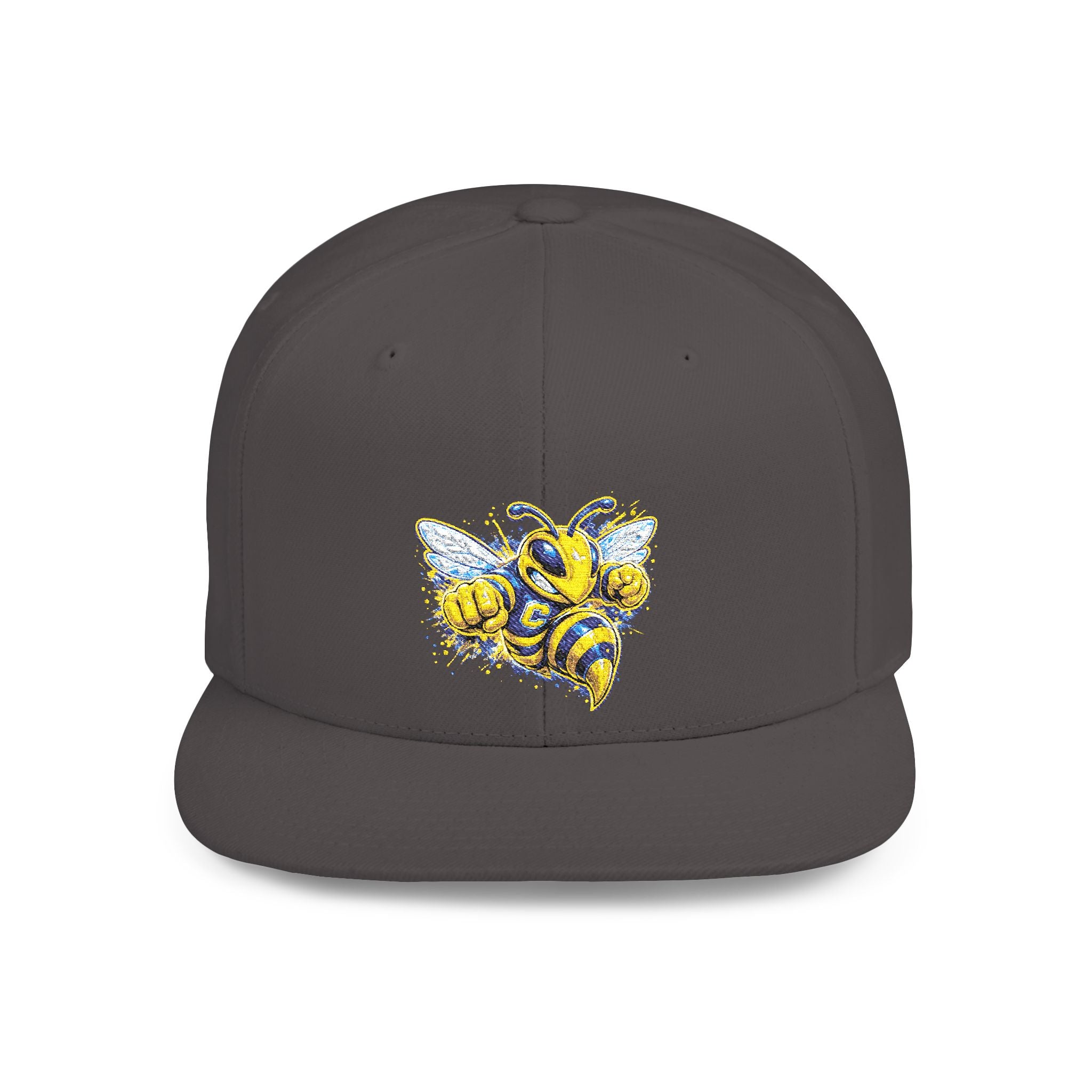 Bee Patch Snapback Hat — Yellow Honeybee Embroidered Flat Bill Cap