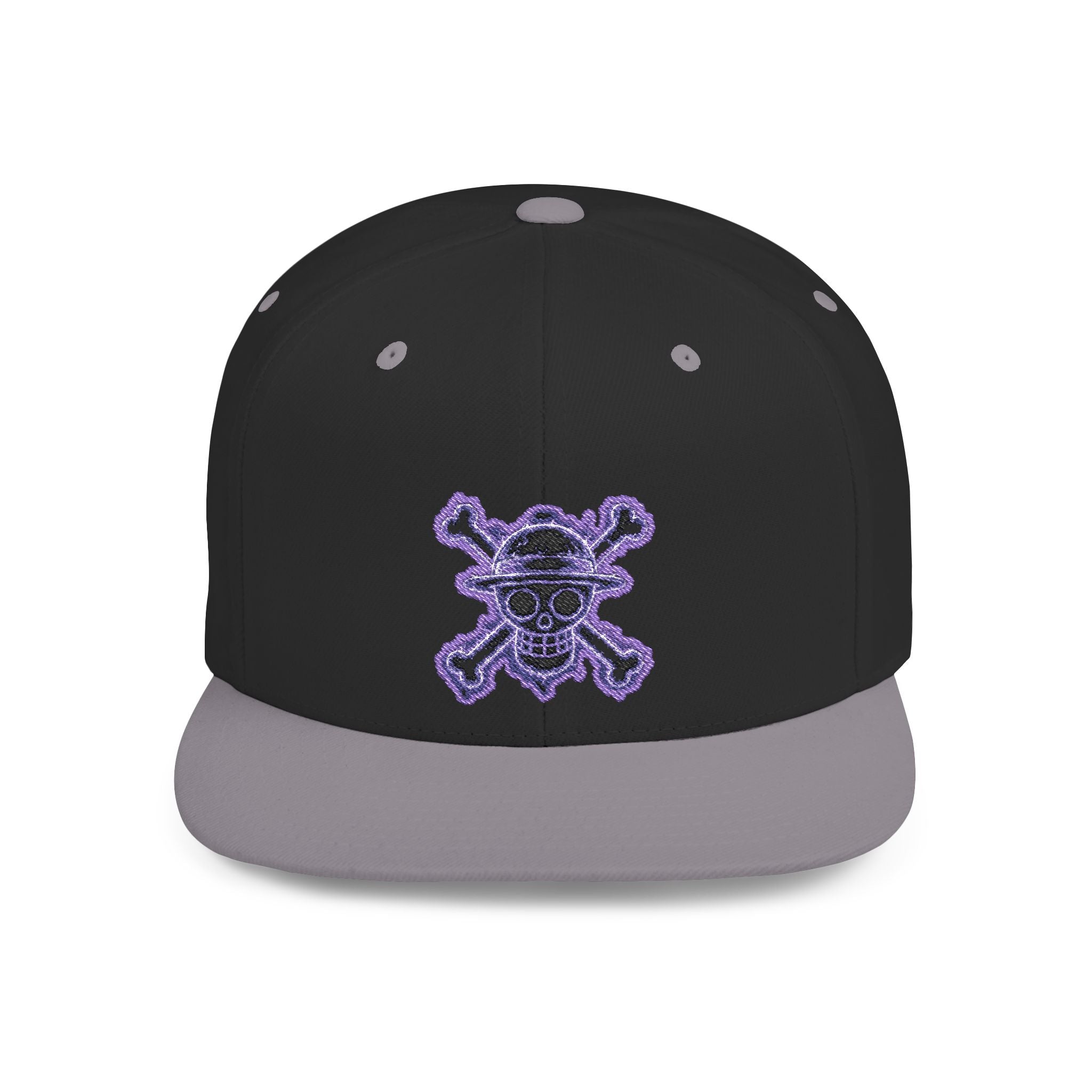 Purple Glitter Skull Snapback Hat - Flat Bill Adjustable Cap