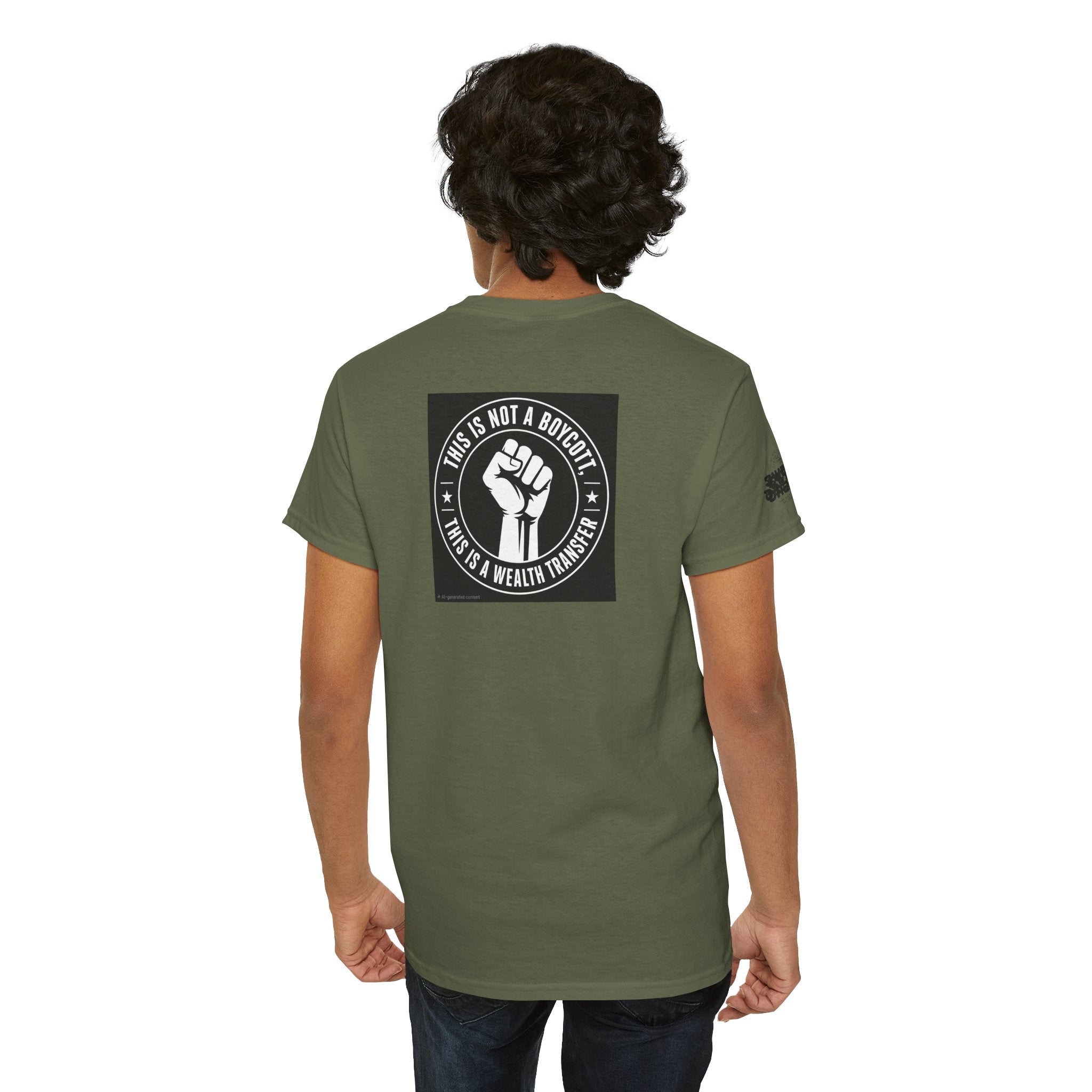 Graphic Tee — 'This Is Not A Boycott, This Is A Wealth Transfer' Back Print with Reading Child Artwork