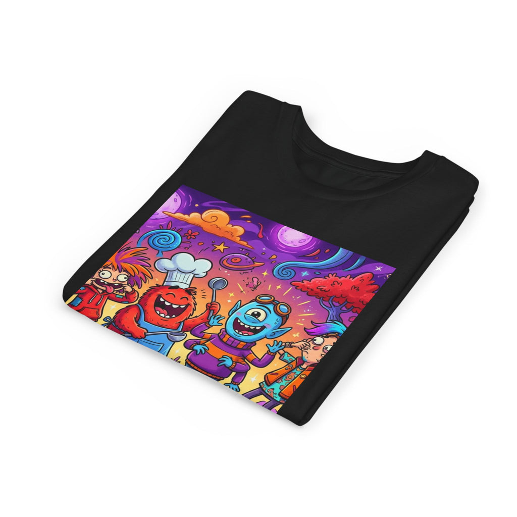 Funny Character Crew Youth Tee — Colorful Crazy Faces Graphic