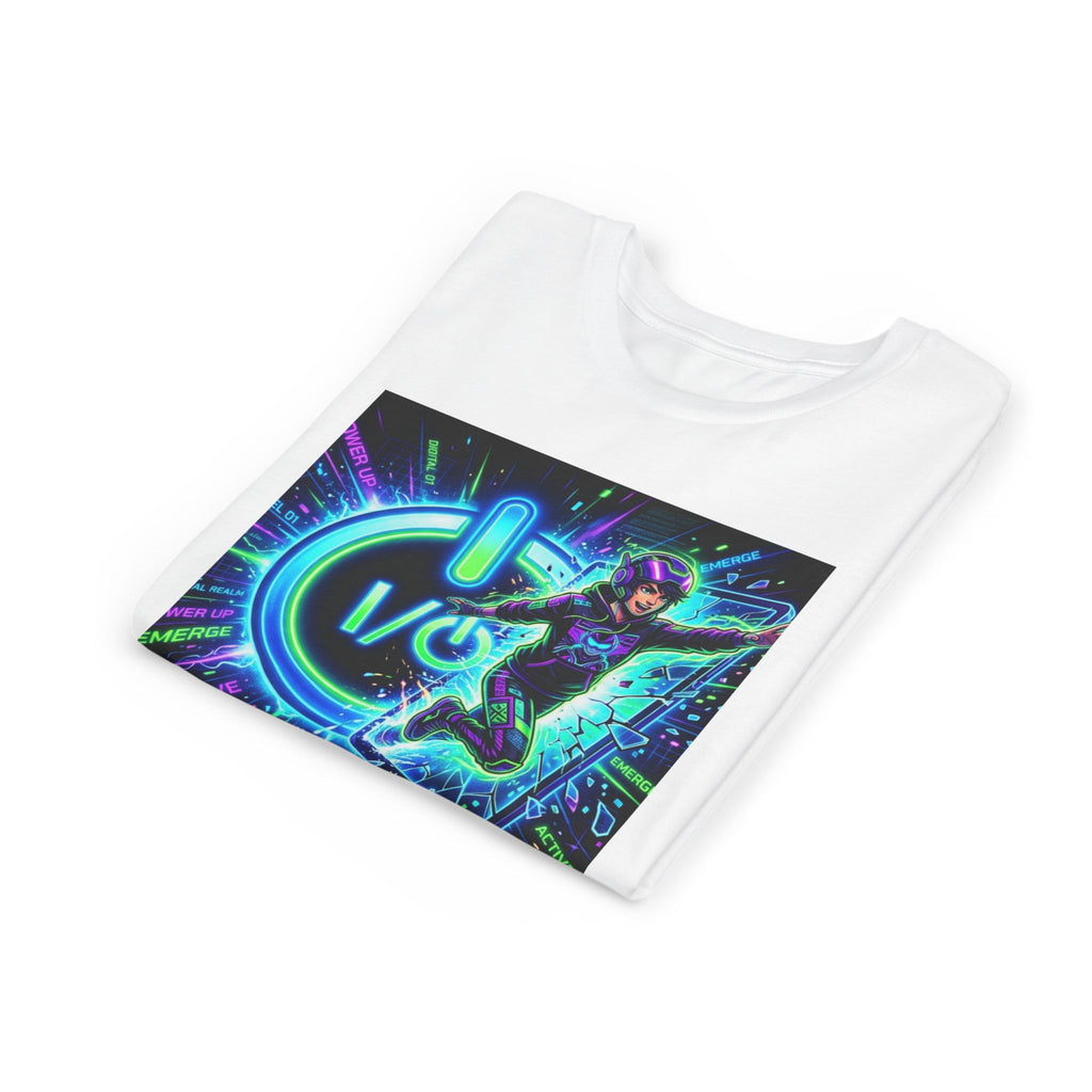 Neon Power Button Tee — Gamer Screen Escape Youth T-Shirt