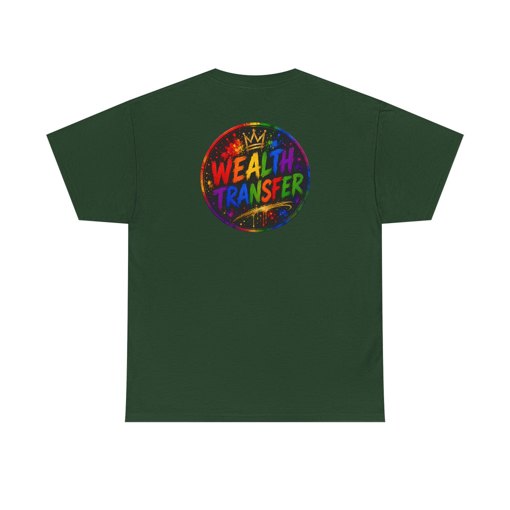 Wealth Transfer T-Shirt — Rainbow Graffiti Design (Back Fist Emblem)