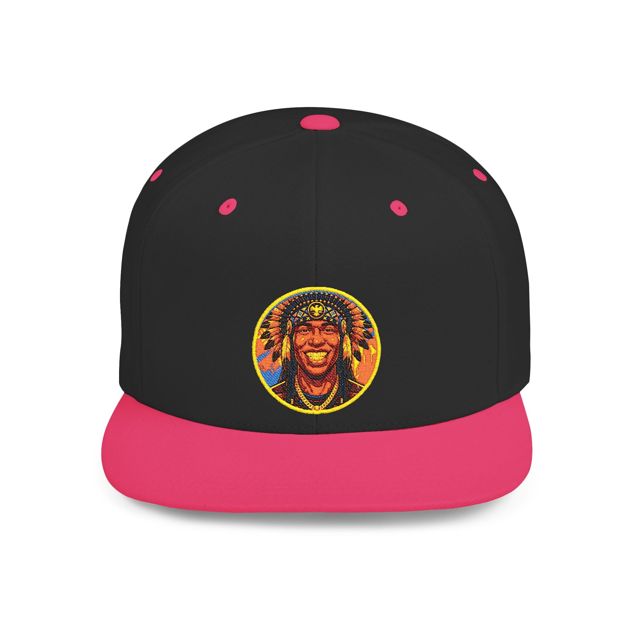 Snapback Hat — Vibrant Tribal Lion Patch Flat Bill Cap
