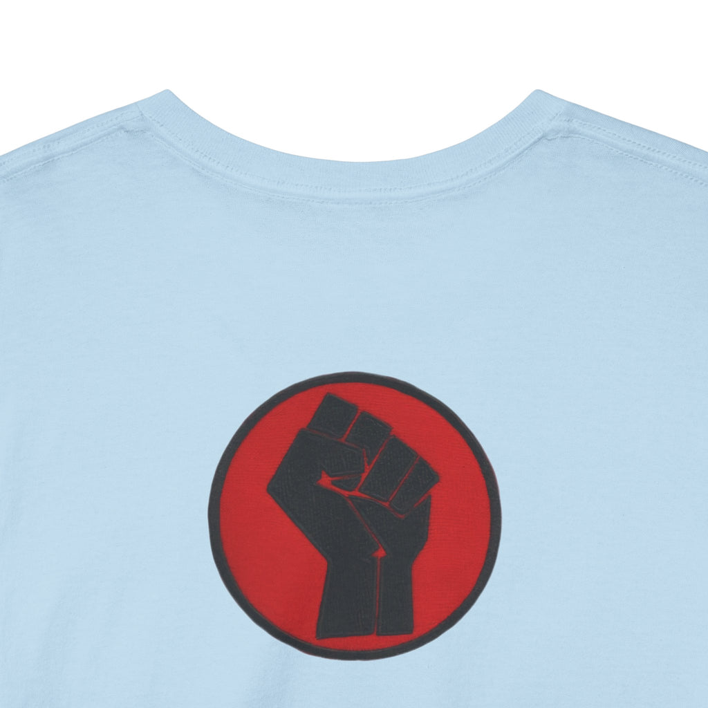 Basketball Jumpman Tee — Retro Skyline Graphic T-Shirt with Red Fist Back Emblem