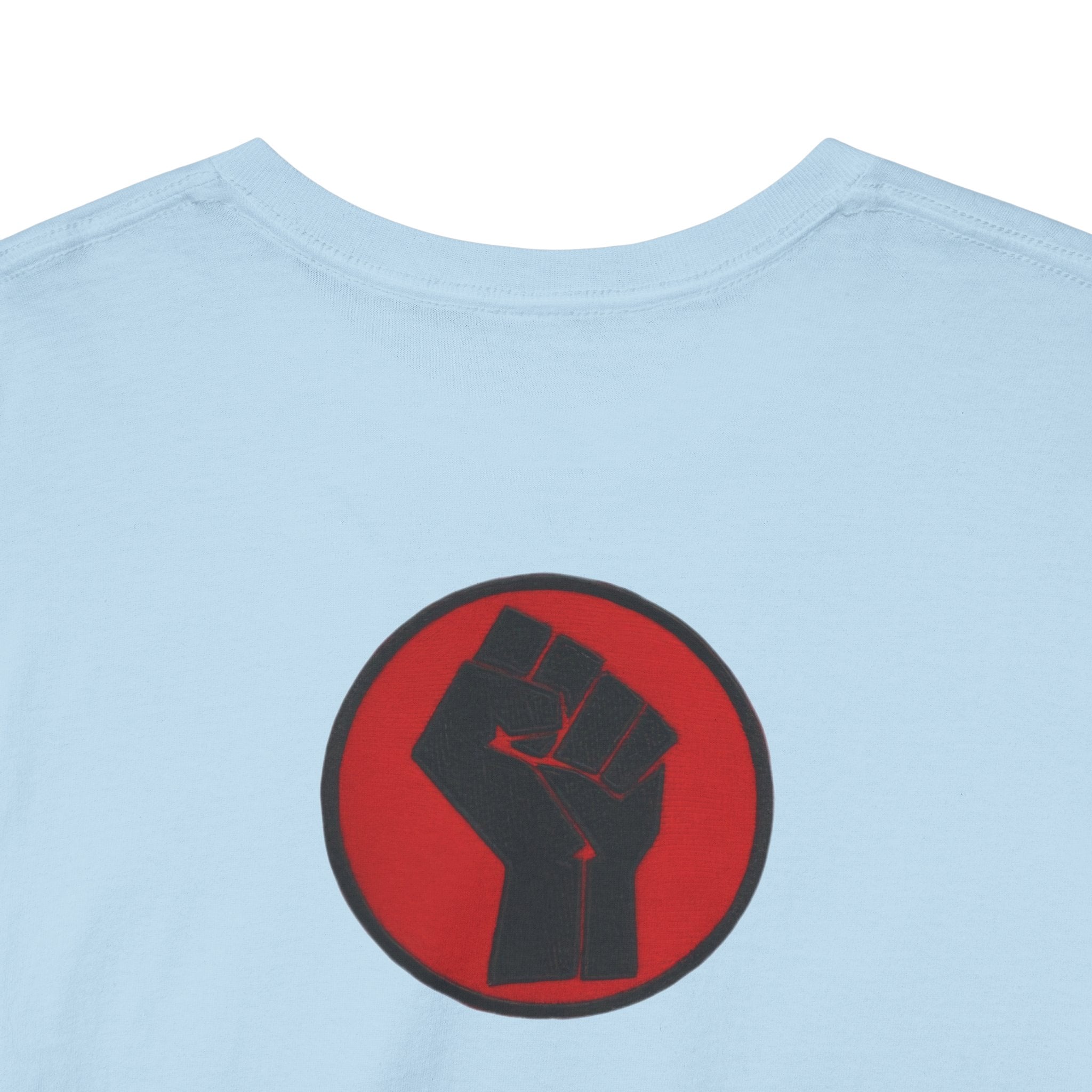Basketball Jumpman Tee — Retro Skyline Graphic T-Shirt with Red Fist Back Emblem