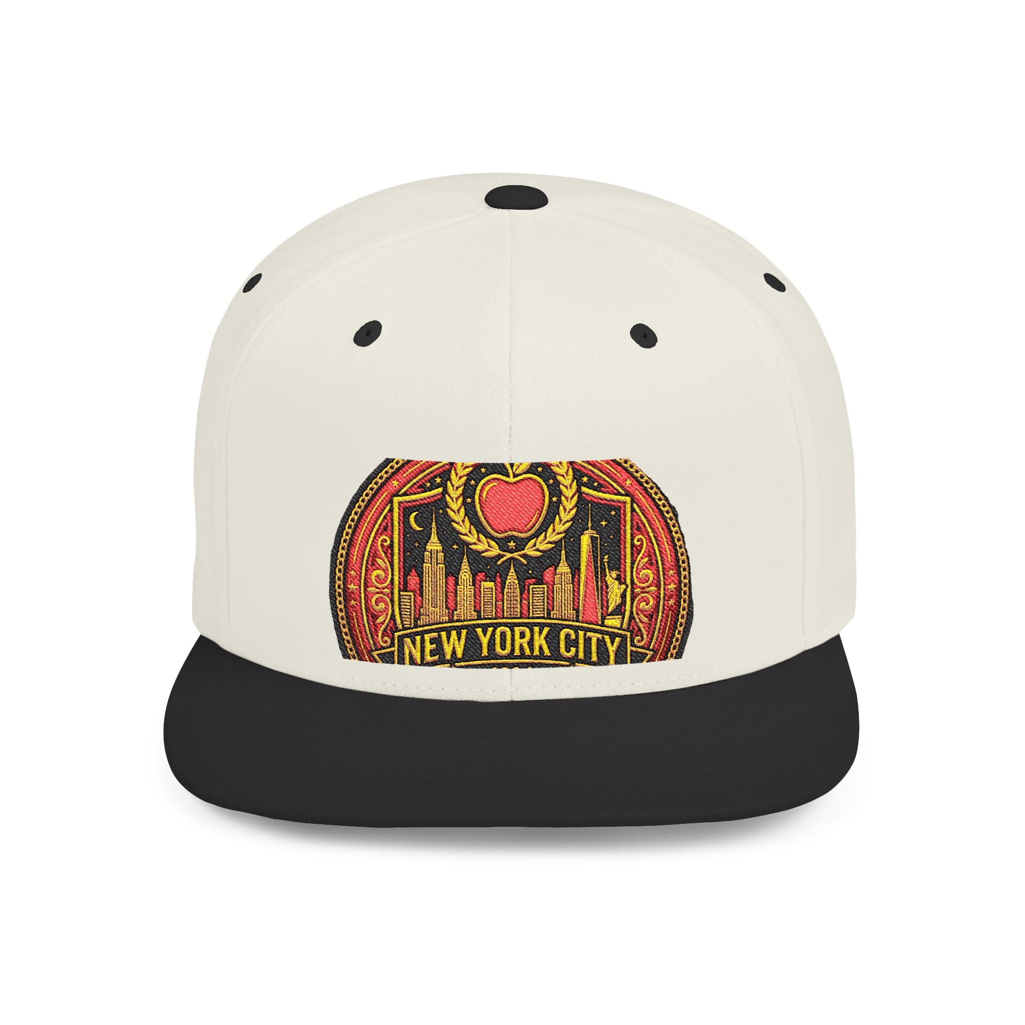 New York City Flat Bill Snapback Hat – Retro Skyline Patch Cap