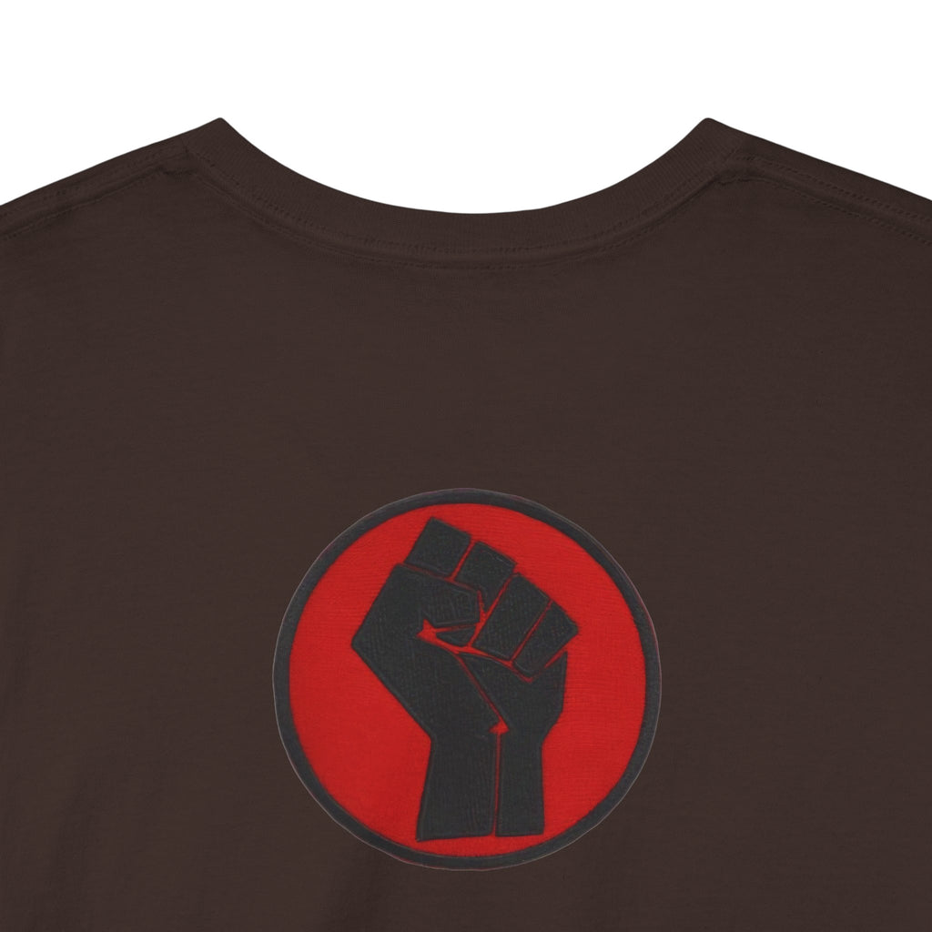 Basketball Jumpman Tee — Retro Skyline Graphic T-Shirt with Red Fist Back Emblem
