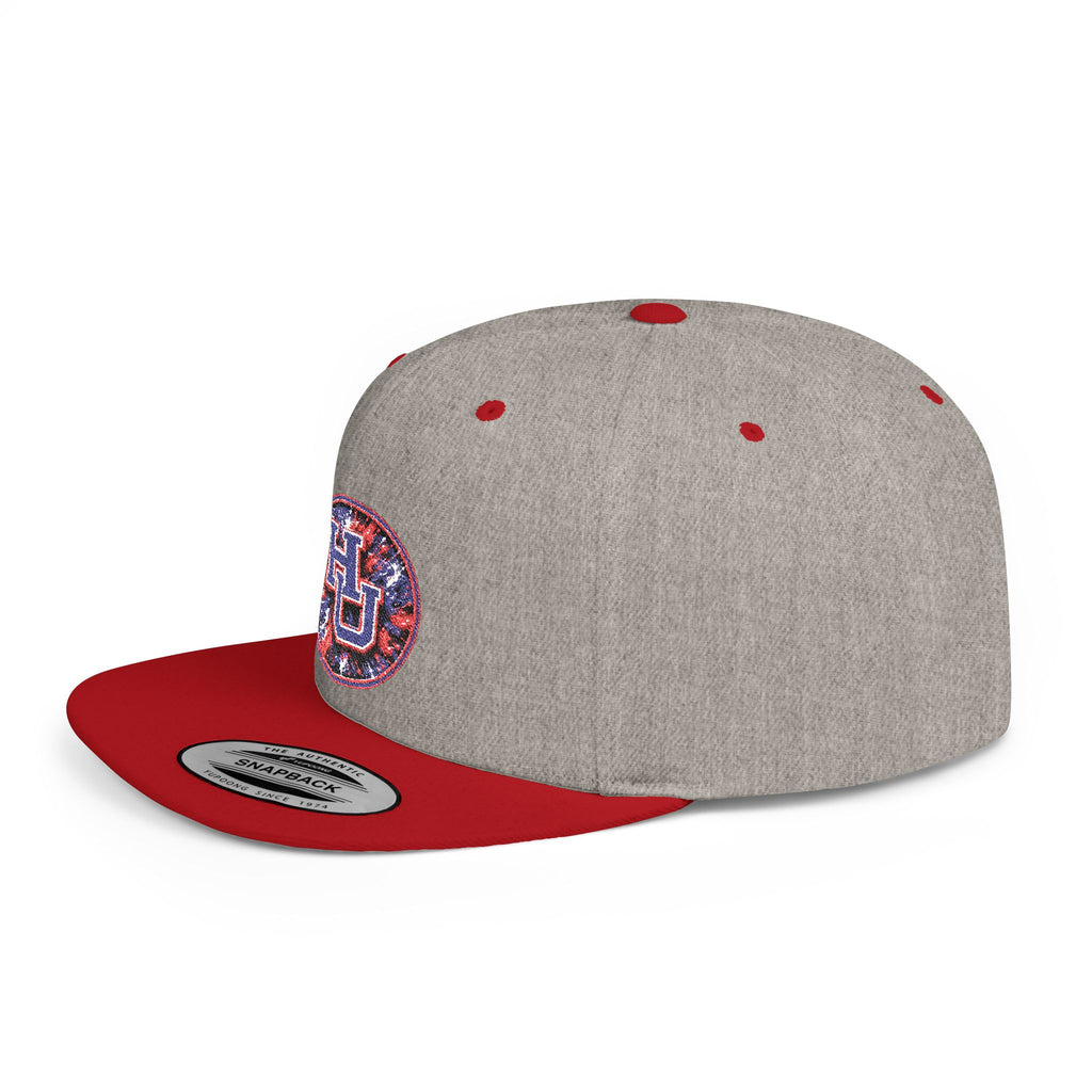 HU Logo Flat Bill Snapback Hat — Red & Blue Sequin Patch Cap