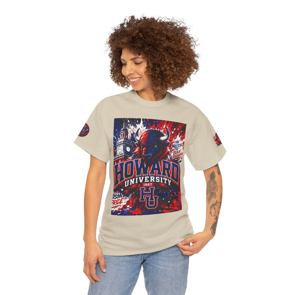 Howard University Buffalo Spirit Tee — HU Bison Red & Blue Campus Shirt