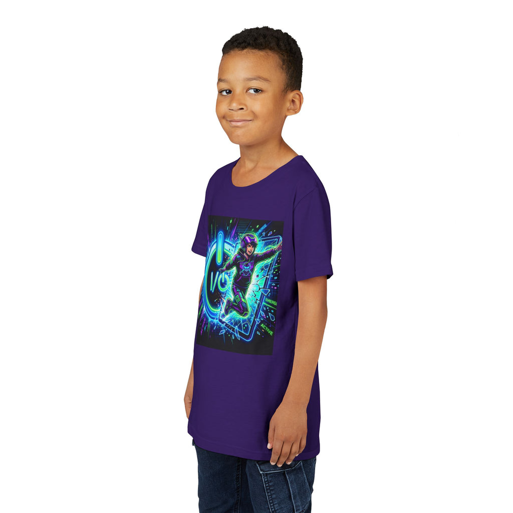 Neon Power Button Tee — Gamer Screen Escape Youth T-Shirt