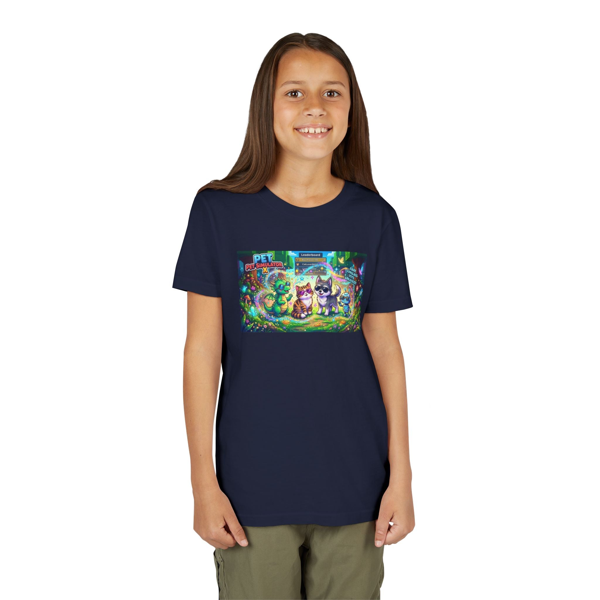 Cute Fantasy Pets Sunglasses Tee — Dragon, Cat, Wolf & Robot Pets