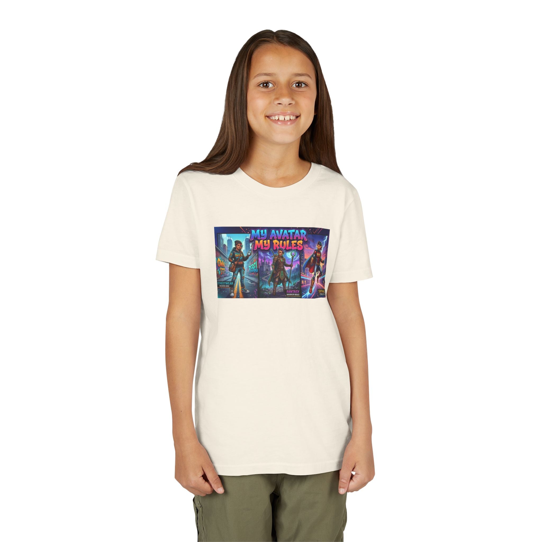 Youth Tee — “MY AVATAR MY RULES” Customizable Character Graphic