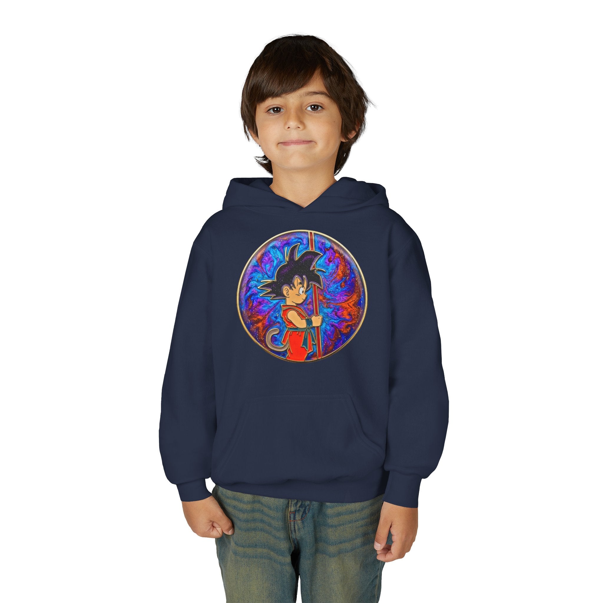 Dragon Boy Hoodie — Goku Cartoon Emblem Youth Hooded Sweatshirt