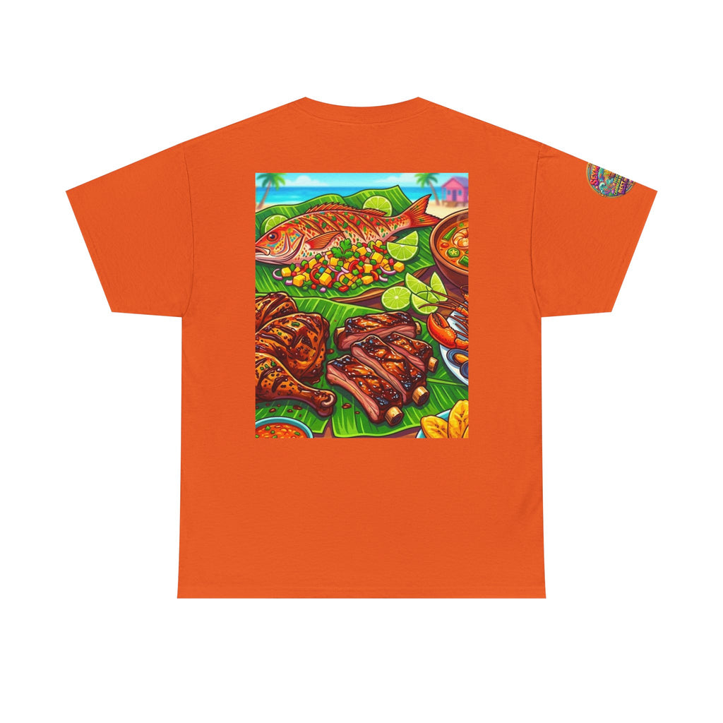 Caribbean BBQ & Seafood Tee — “Seymour’s” Vibrant Island Food Graphic T-Shirt