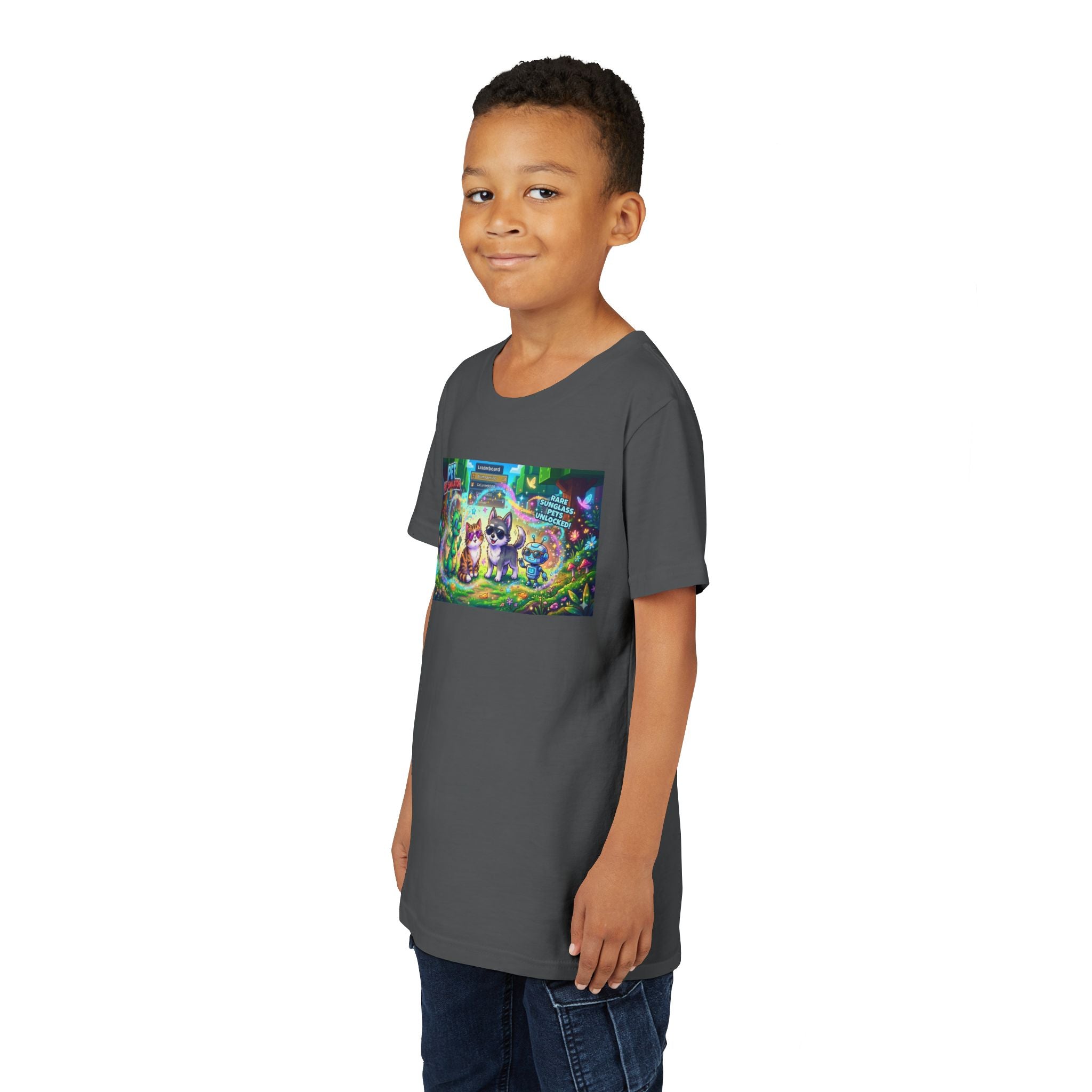 Cute Fantasy Pets Sunglasses Tee — Dragon, Cat, Wolf & Robot Pets