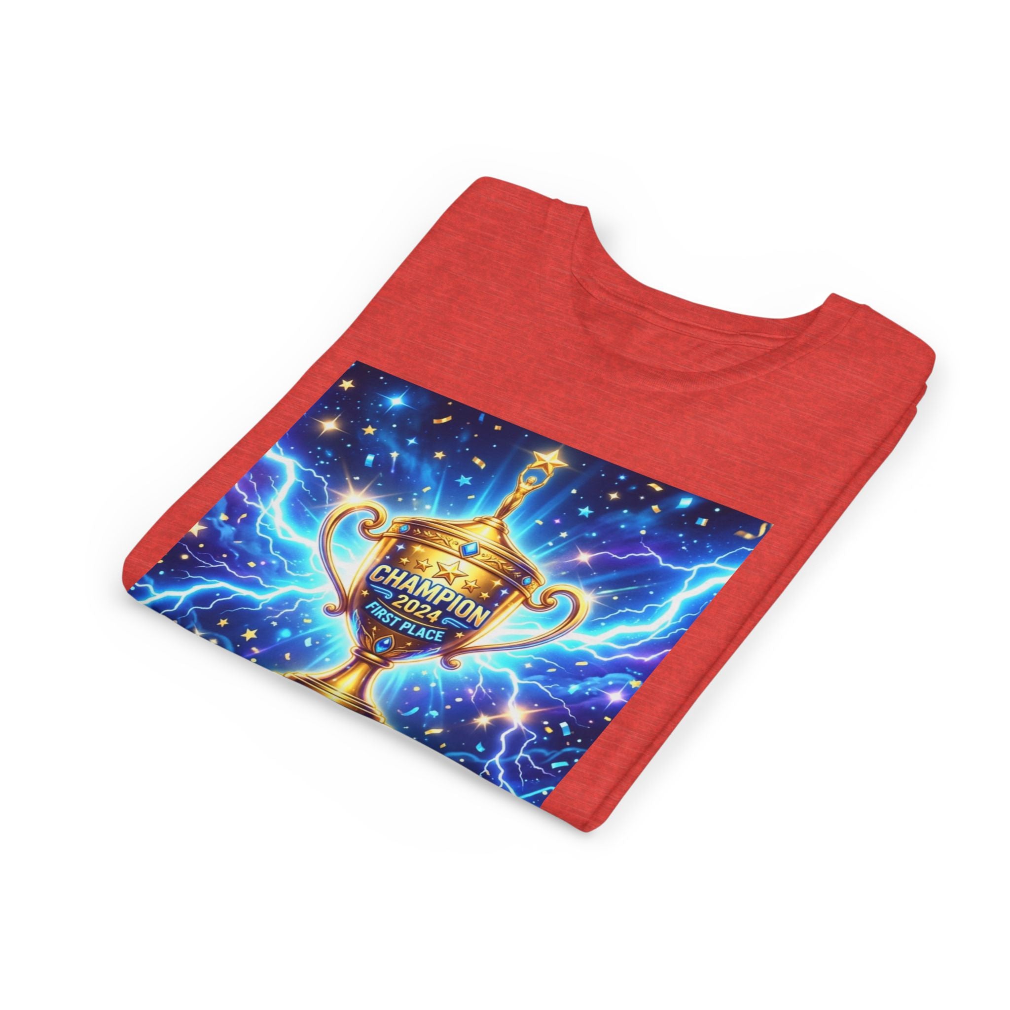 Youth Trophy Lightning Tee — Winning Kids' Short Sleeve Shirt with Stars & Confetti
