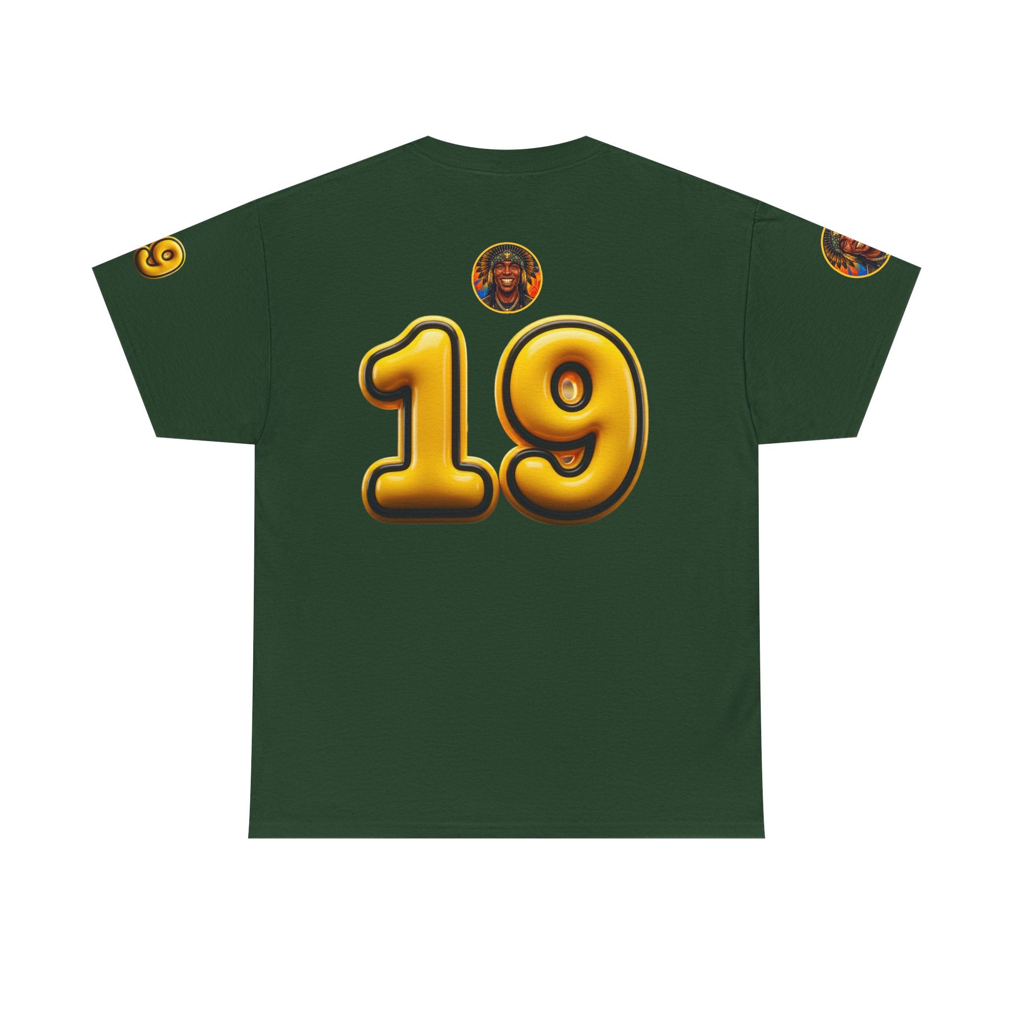 Melanated 19 Graphic Tee — Retro Script Logo & Gold Number Baseball Shirt
