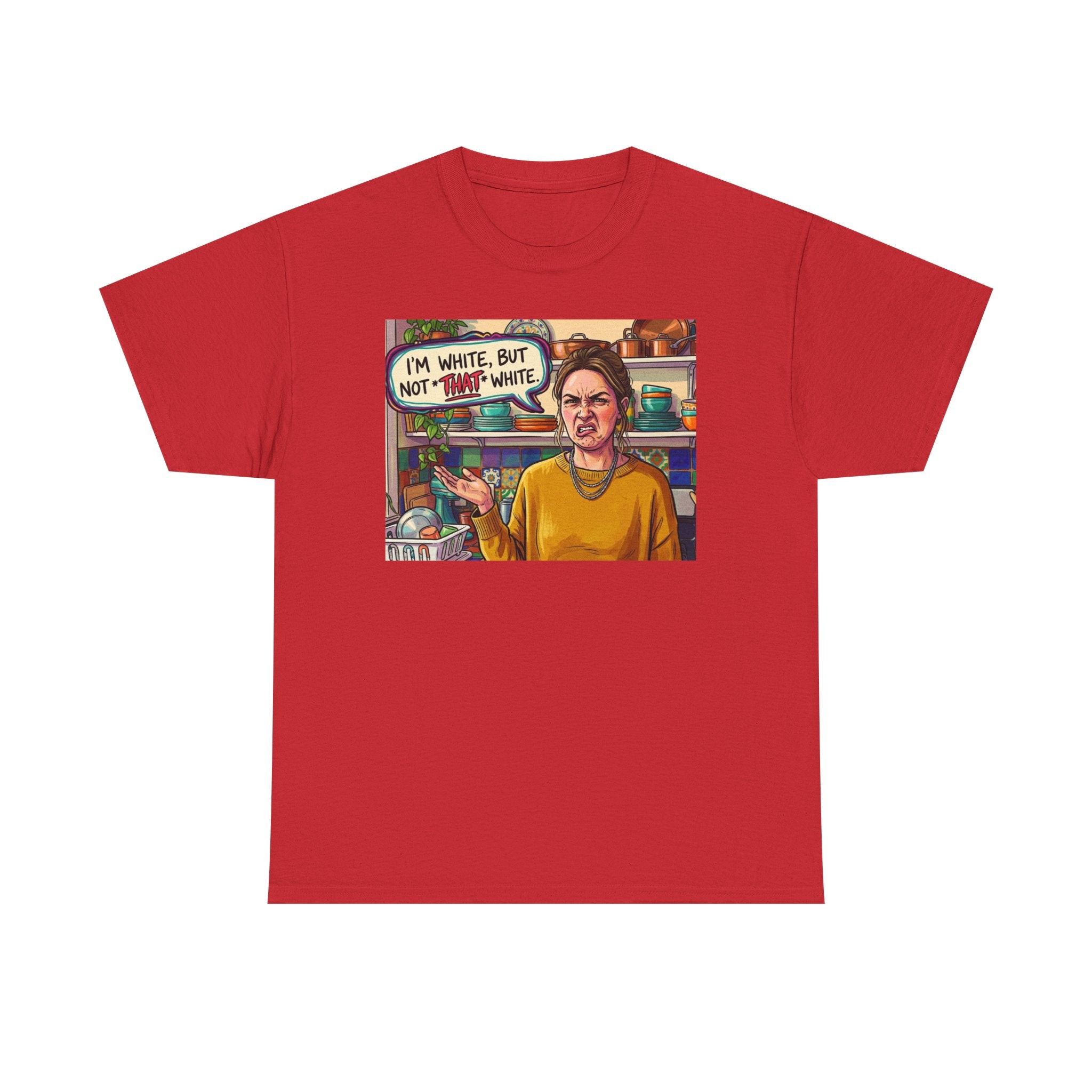 Graphic Tee — "I'm White, But Not THAT White" Illustration with Back Raised Fist Logo