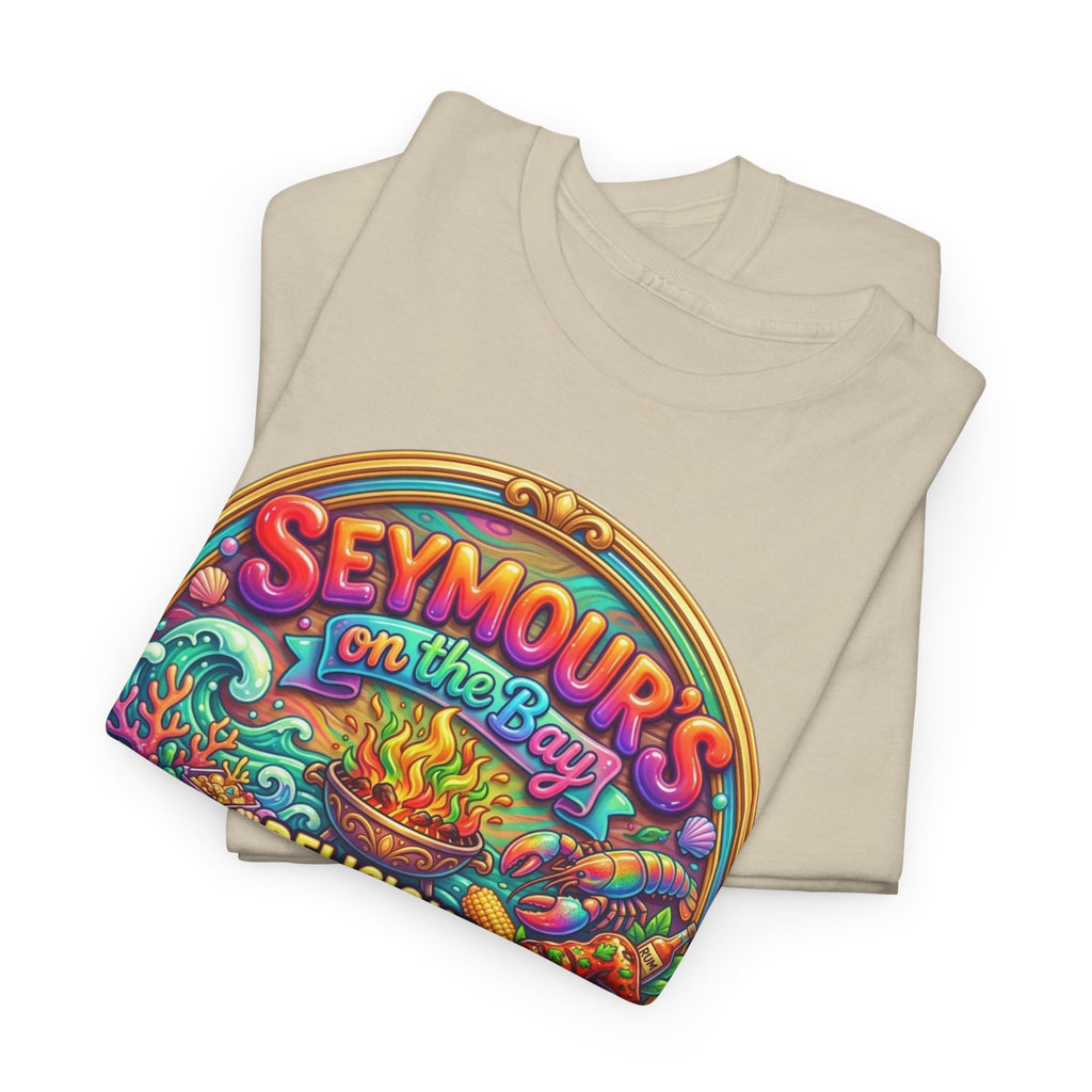 Caribbean BBQ & Seafood Tee — “Seymour’s” Vibrant Island Food Graphic T-Shirt