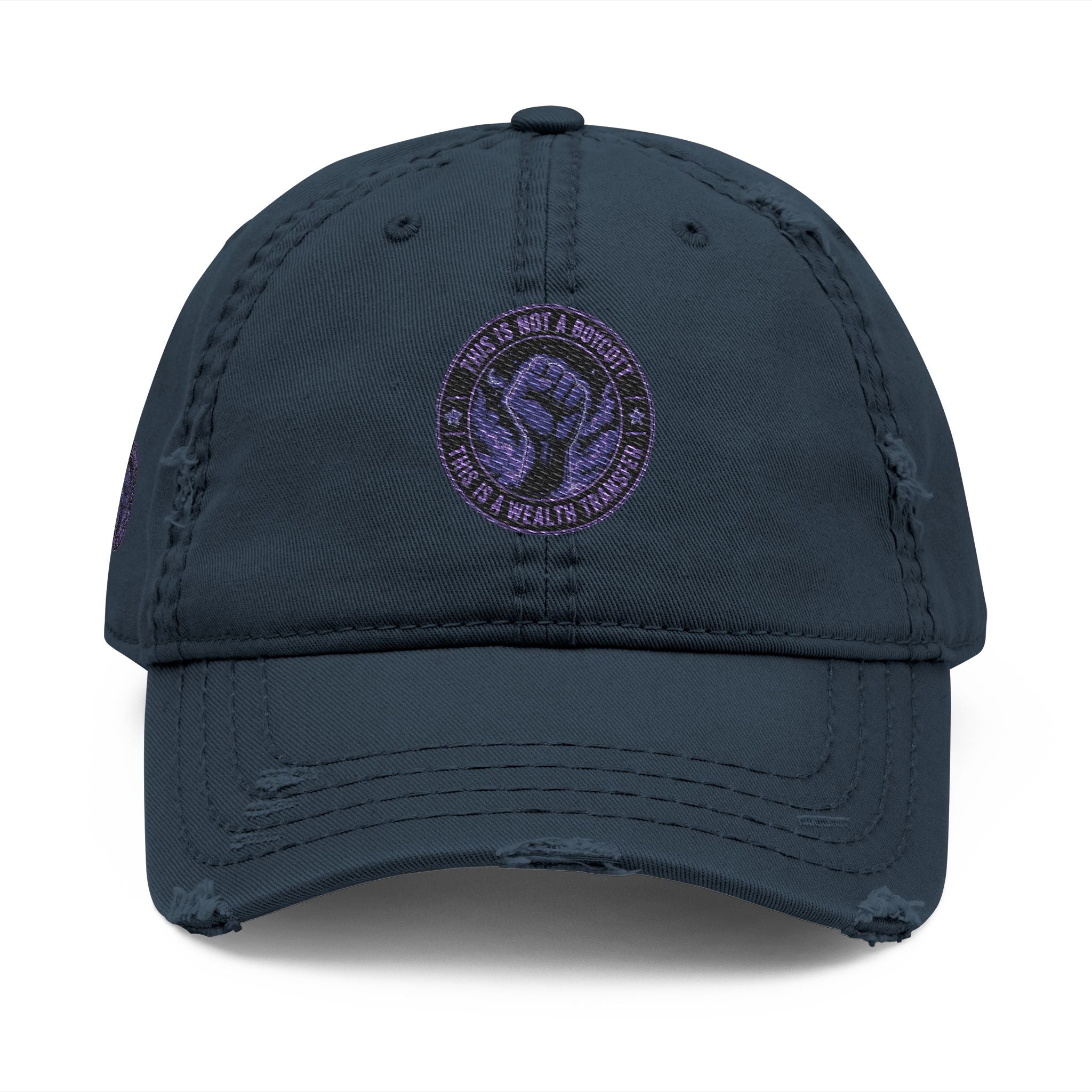 Distressed Embroidered Dad Hat — Raised Fist Logo (Purple)