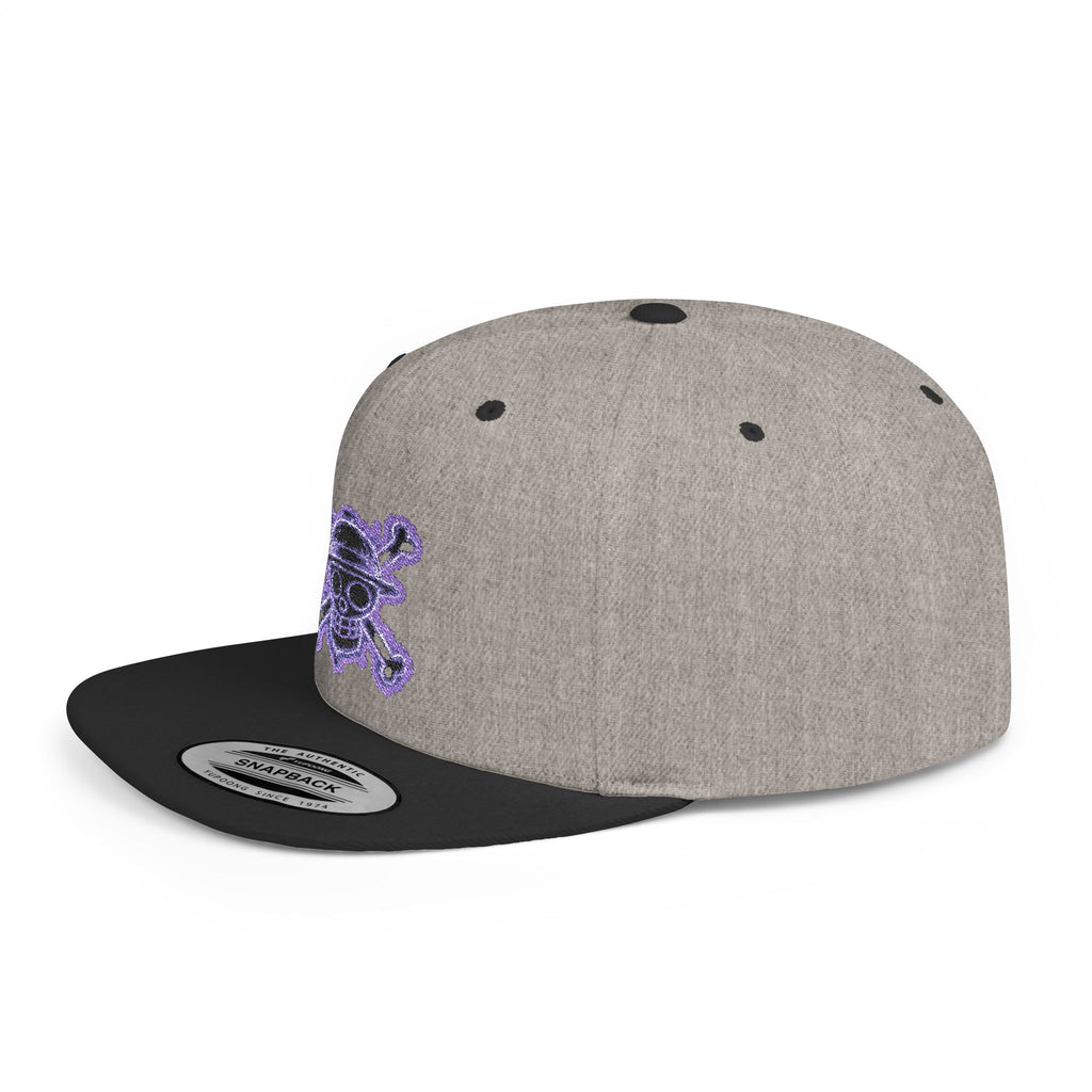 Purple Glitter Skull Snapback Hat - Flat Bill Adjustable Cap