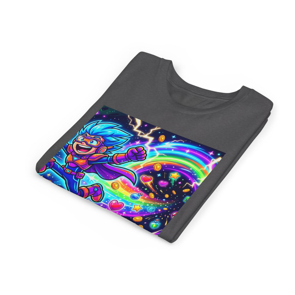Retro Pixel Explosion Youth Tee — Smiling Avatar, Hearts, Gems & Controllers