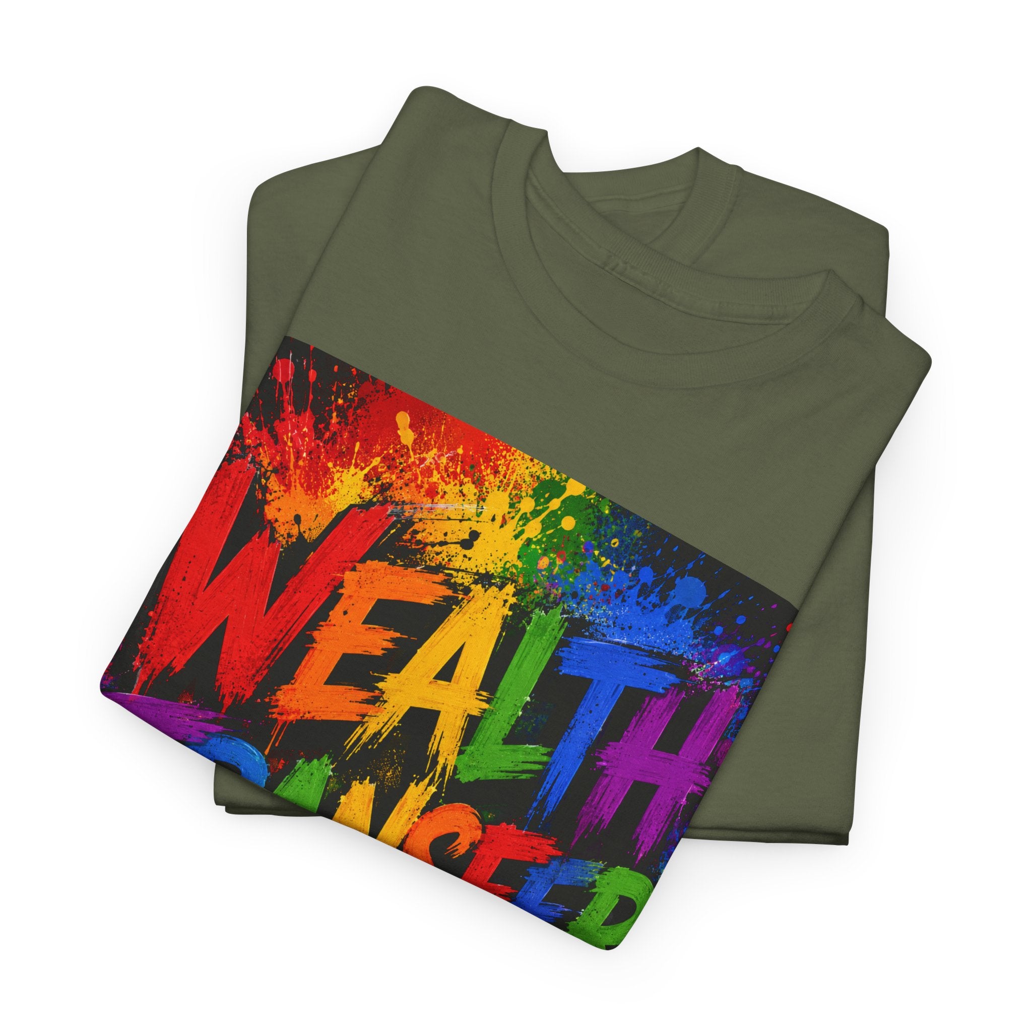 Wealth Transfer T-Shirt — Rainbow Graffiti Design (Back Fist Emblem)
