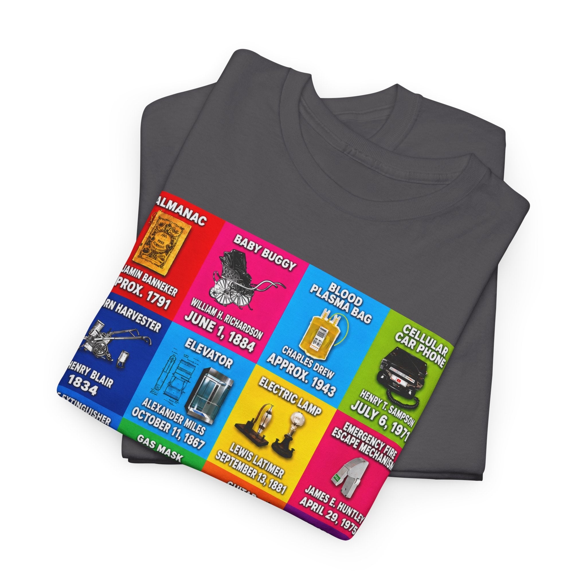 Black inventors Grid T‑Shirt — Colorful Historical Portraits Tee