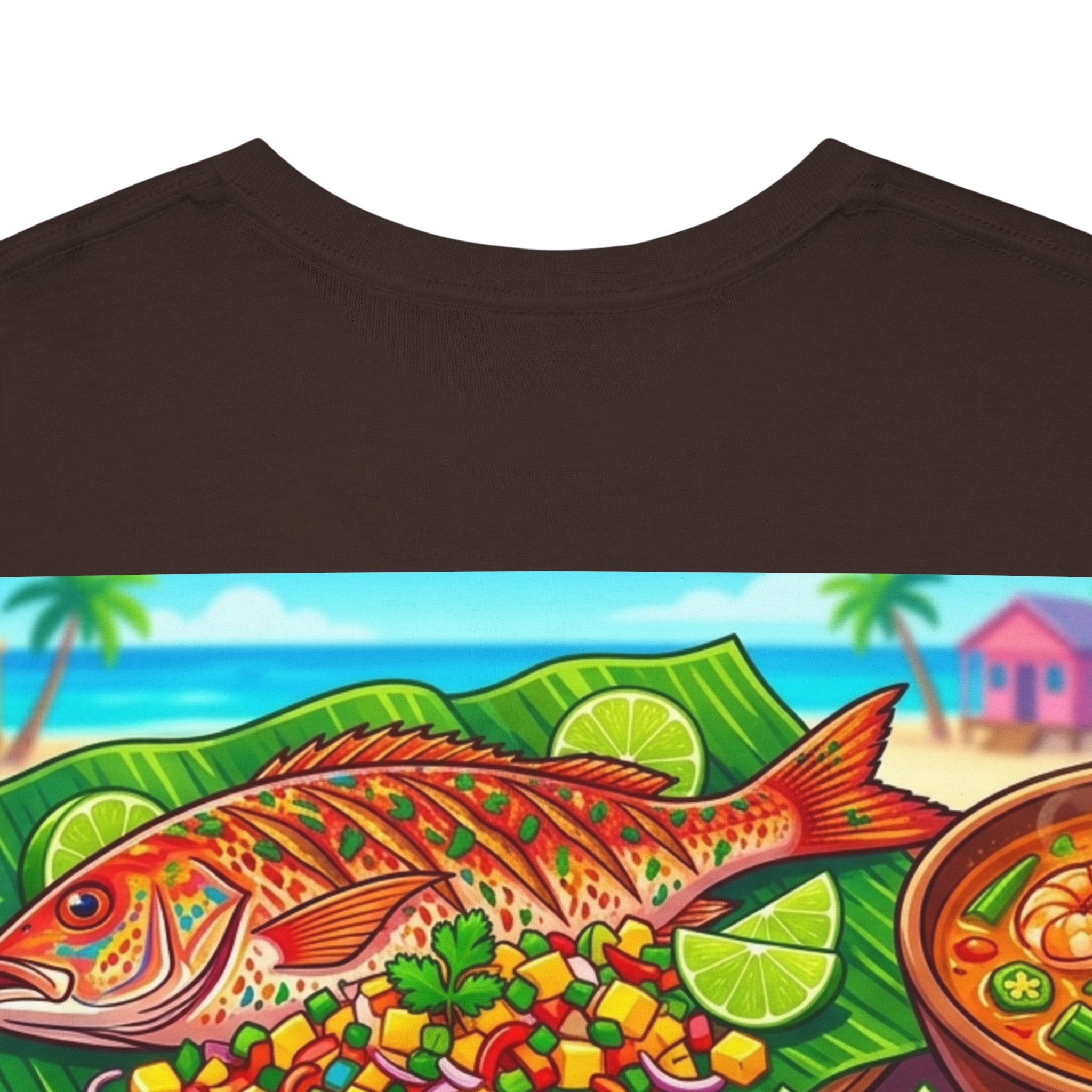 Caribbean BBQ & Seafood Tee — “Seymour’s” Vibrant Island Food Graphic T-Shirt