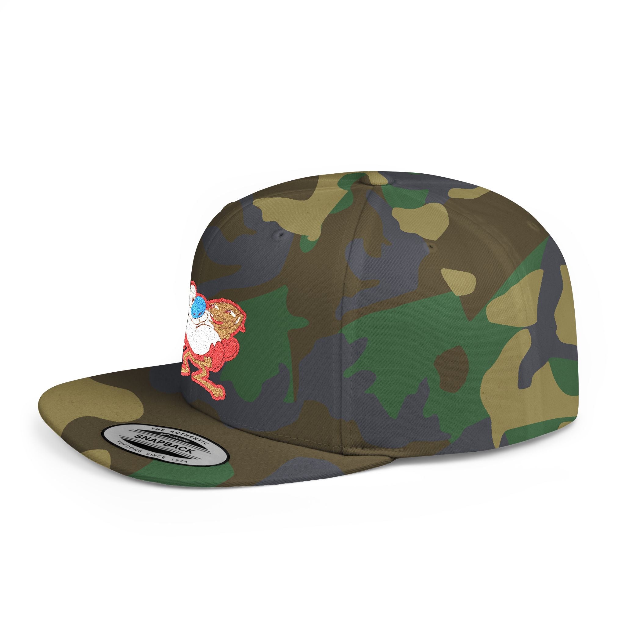 Retro Cartoon Egg Character Flat Bill Snapback Hat