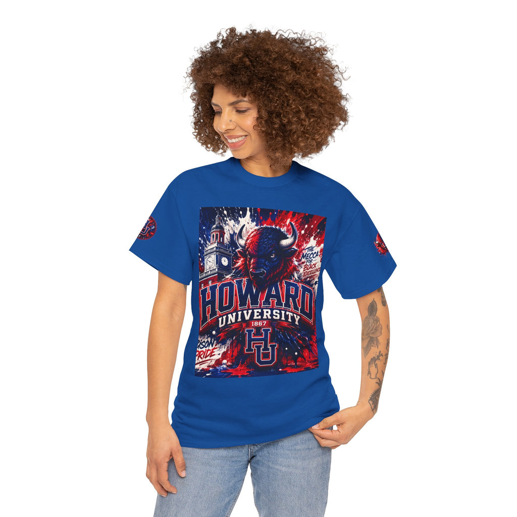 Howard University Buffalo Spirit Tee — HU Bison Red & Blue Campus Shirt