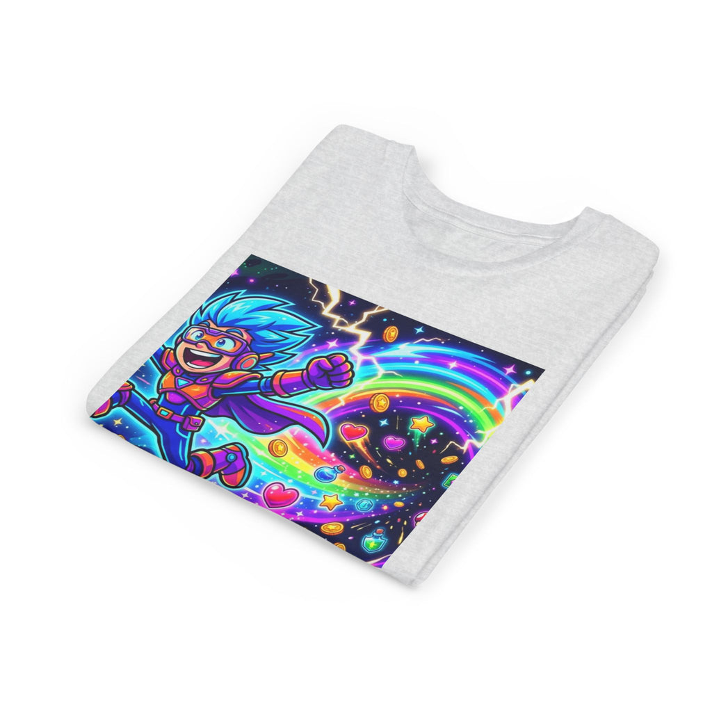 Retro Pixel Explosion Youth Tee — Smiling Avatar, Hearts, Gems & Controllers