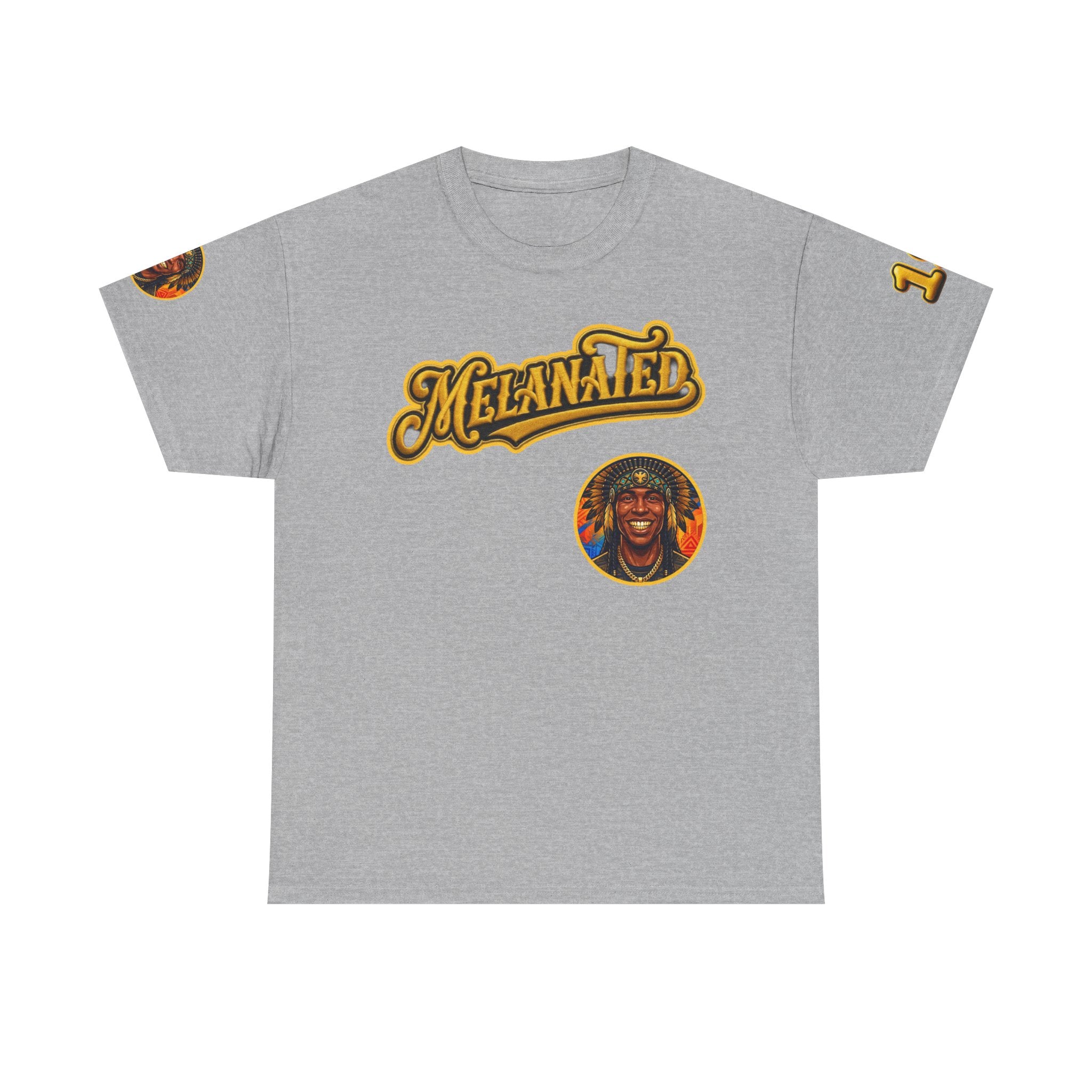 Melanated 19 Graphic Tee — Retro Script Logo & Gold Number Baseball Shirt