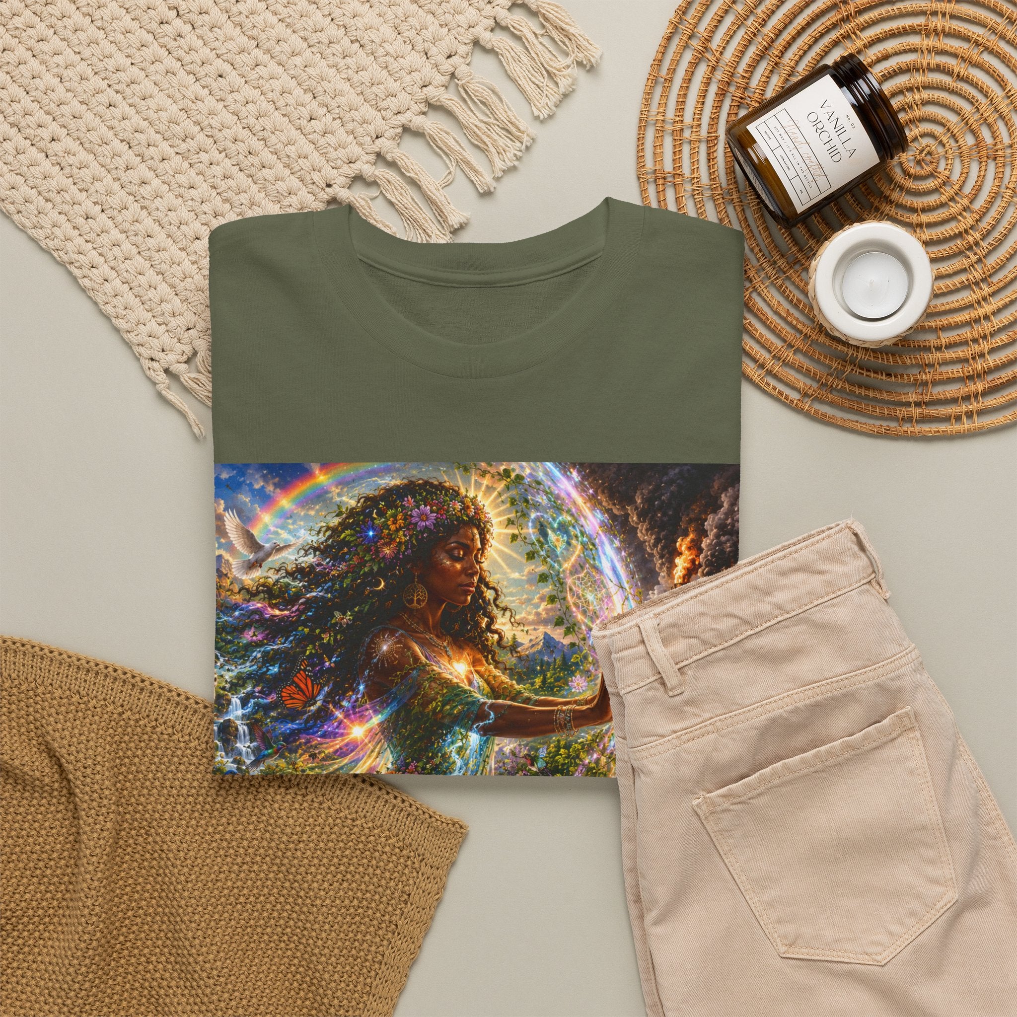 Cosmic Guardian Tee — Earth Mother Spiritual Graphic T-Shirt