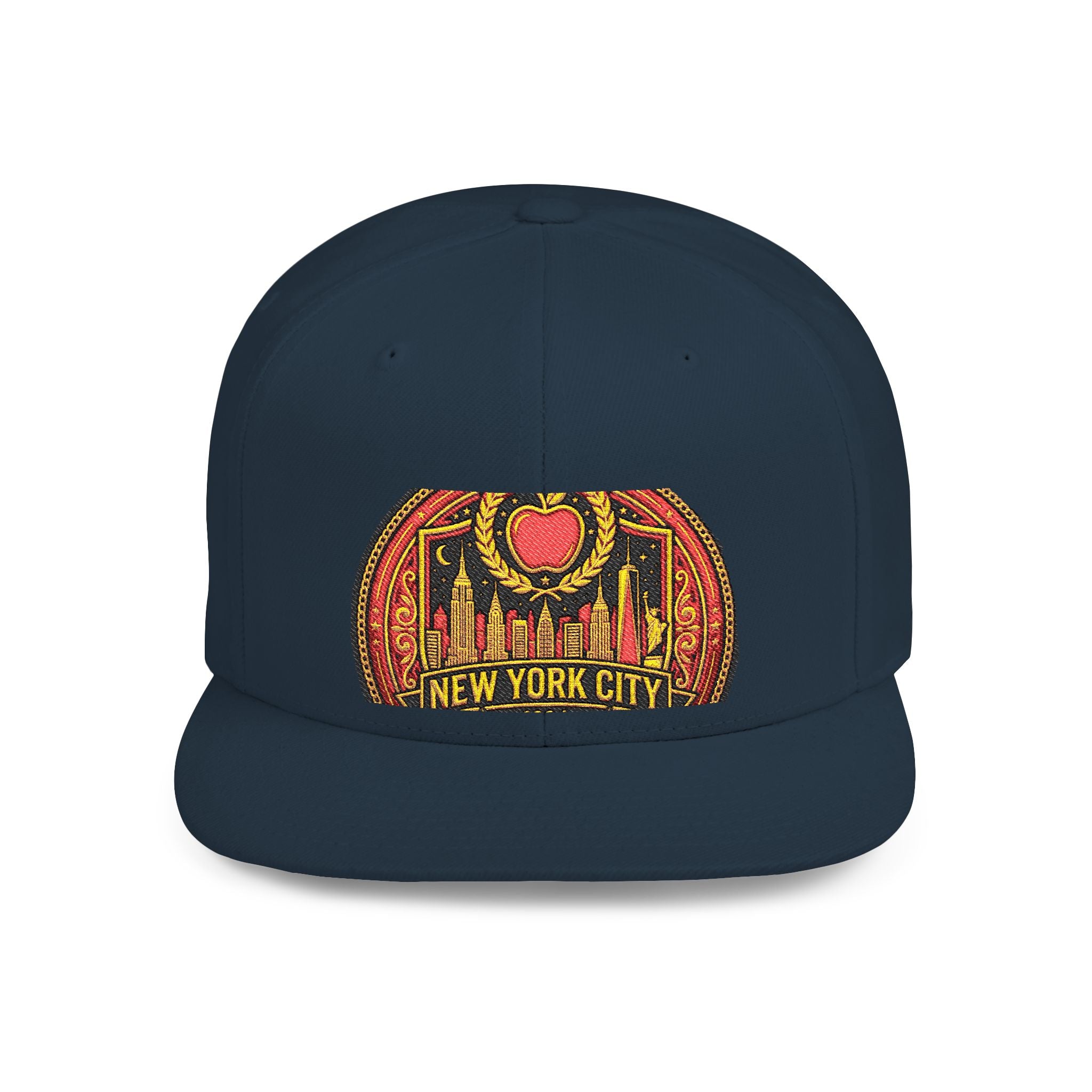 New York City Flat Bill Snapback Hat – Retro Skyline Patch Cap