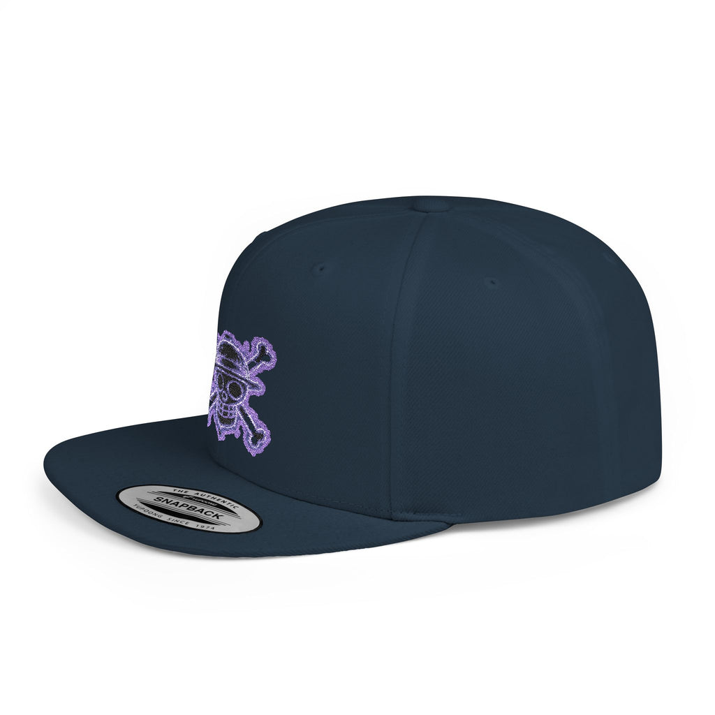 Purple Glitter Skull Snapback Hat - Flat Bill Adjustable Cap