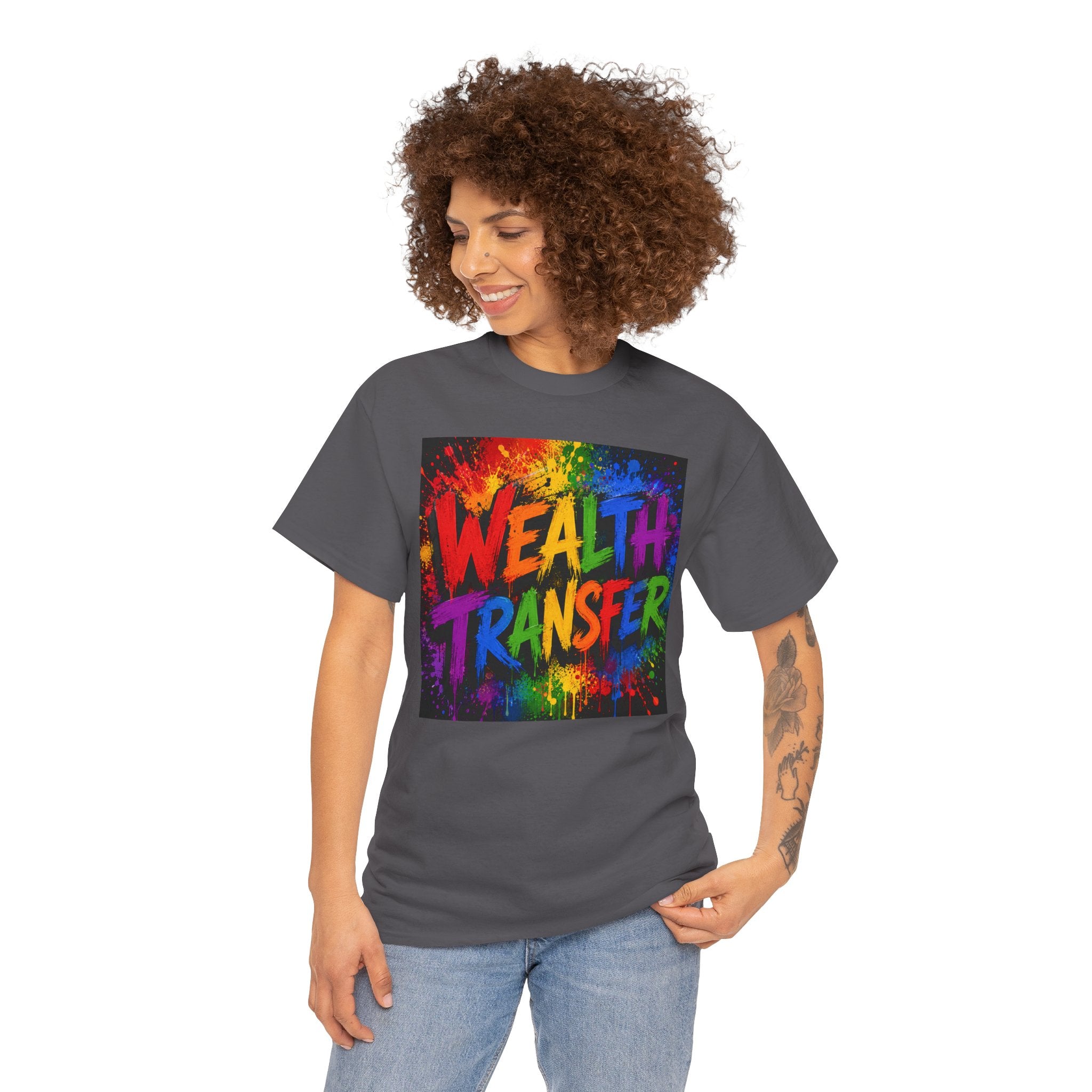 Wealth Transfer T-Shirt — Rainbow Graffiti Design (Back Fist Emblem)