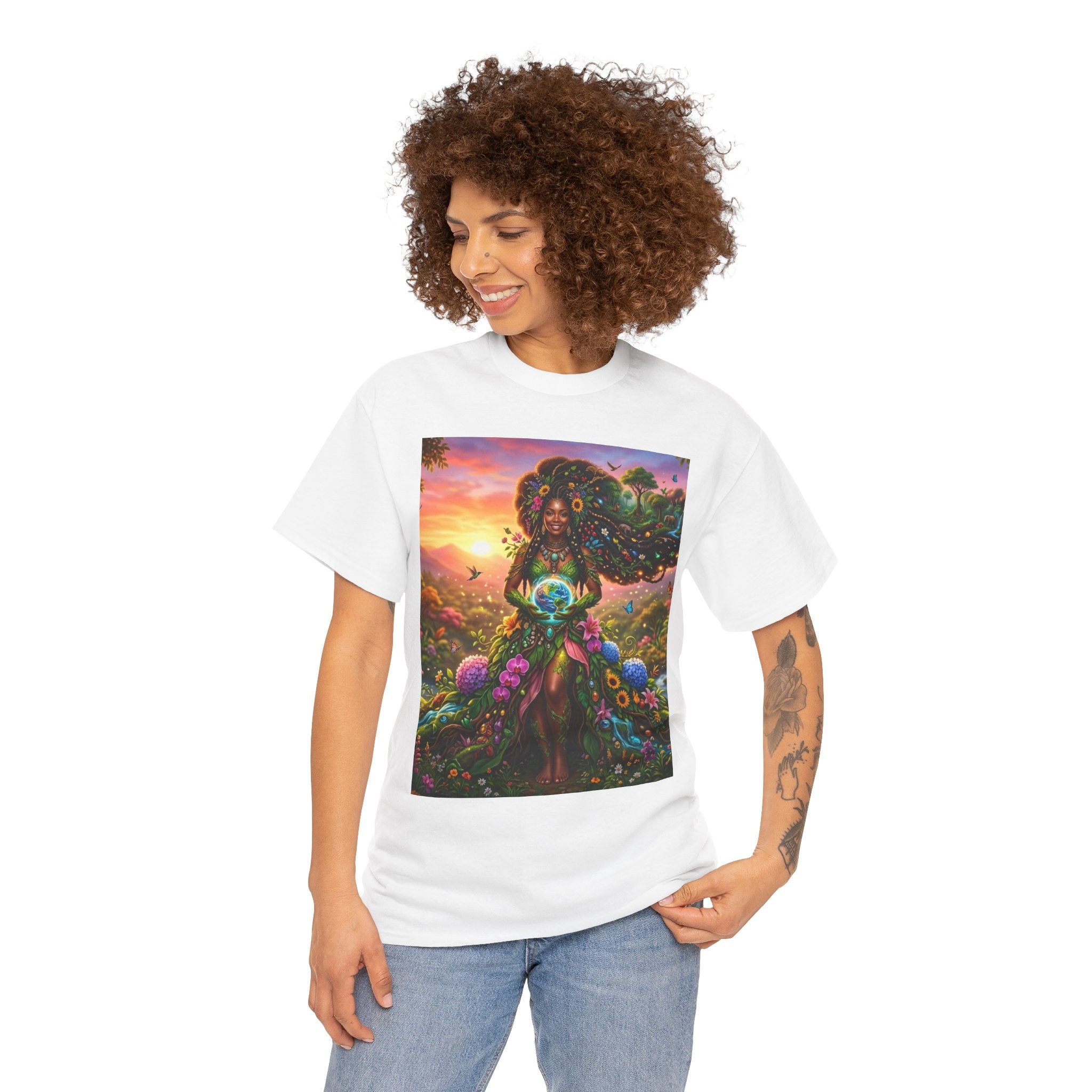 Earth Goddess T-Shirt — Vibrant Floral Nature Mother Graphic Tee