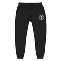 Embroidered White Fleece Sweatpants — Minimalist Skull Patch Joggers