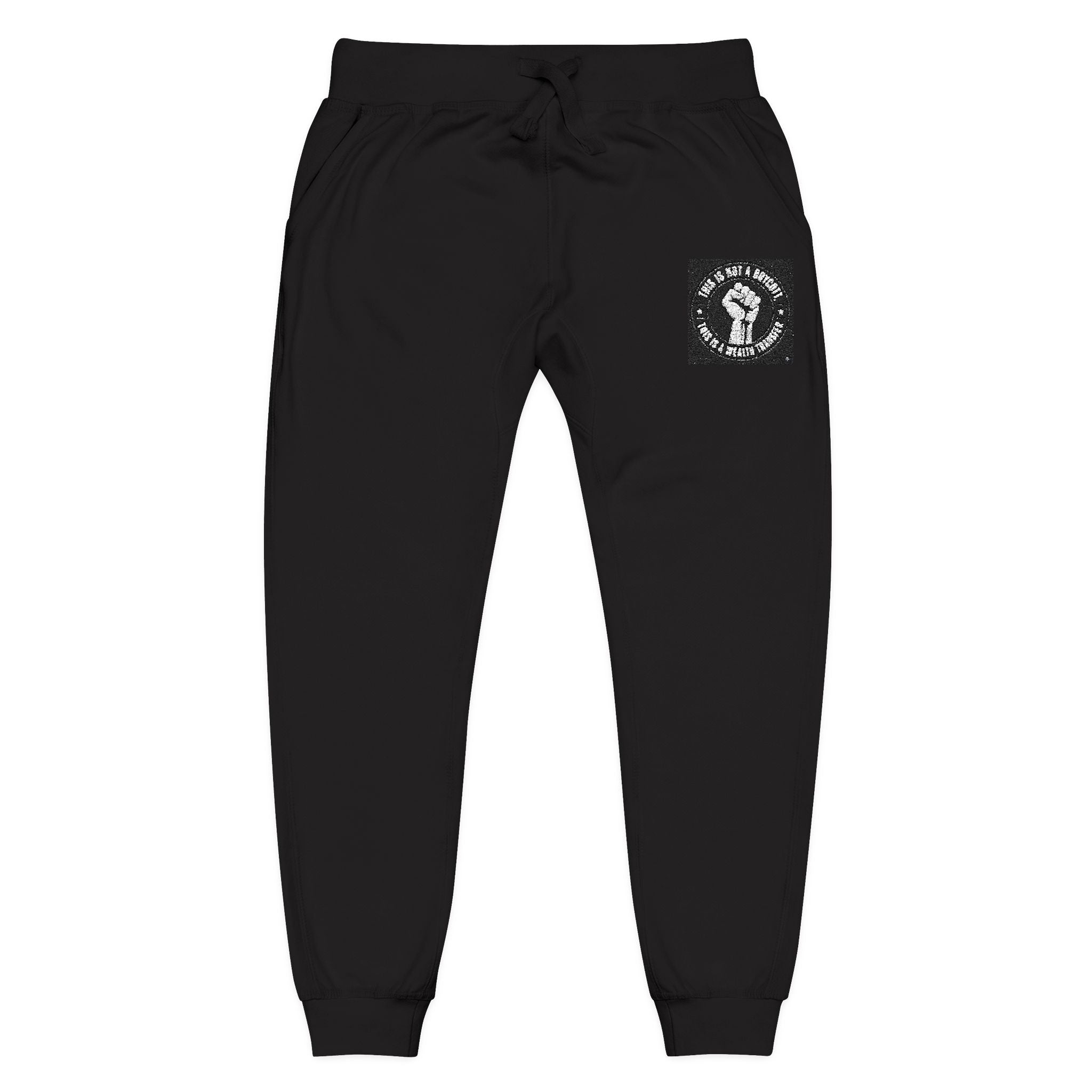 Embroidered White Fleece Sweatpants — Minimalist Skull Patch Joggers