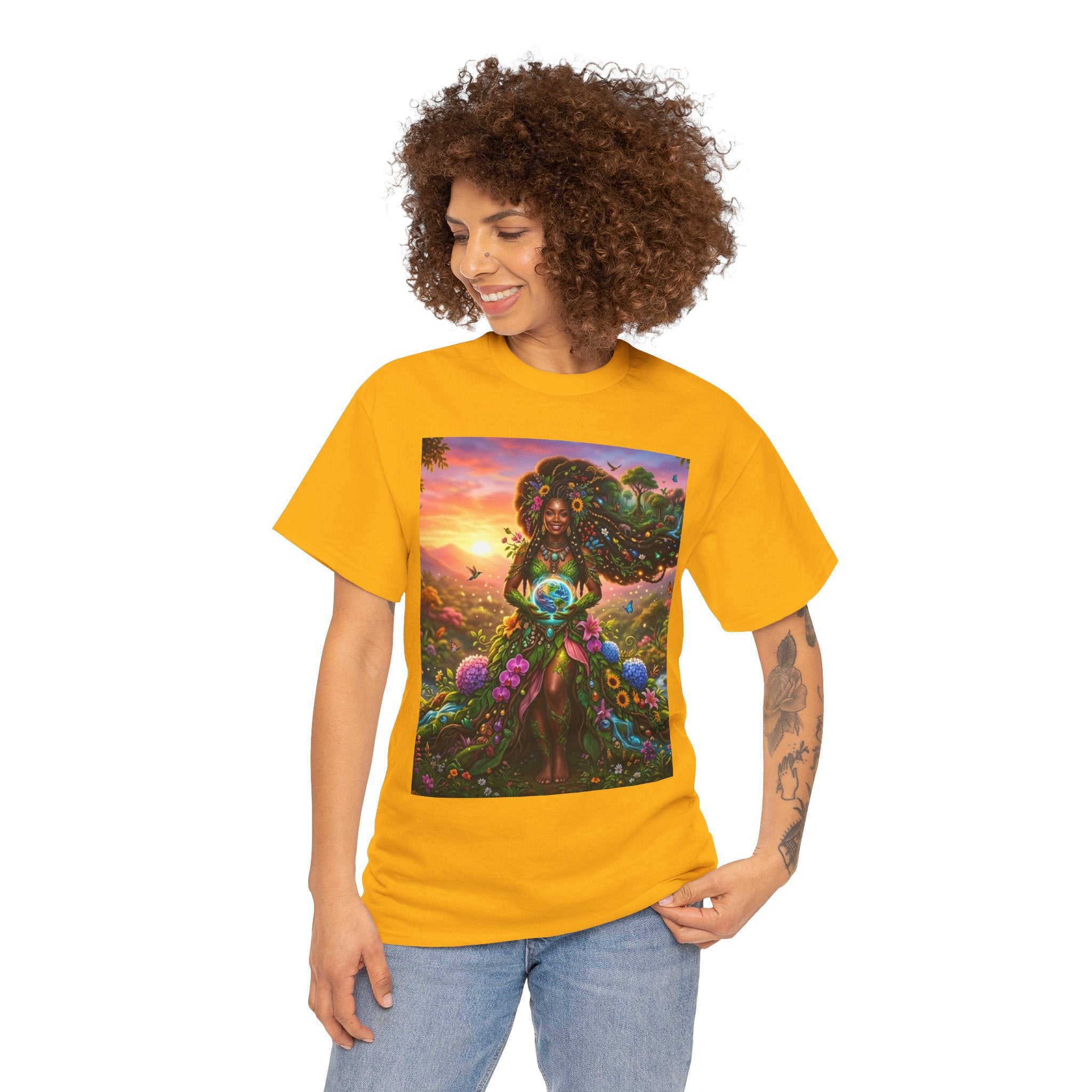 Earth Goddess T-Shirt — Vibrant Floral Nature Mother Graphic Tee