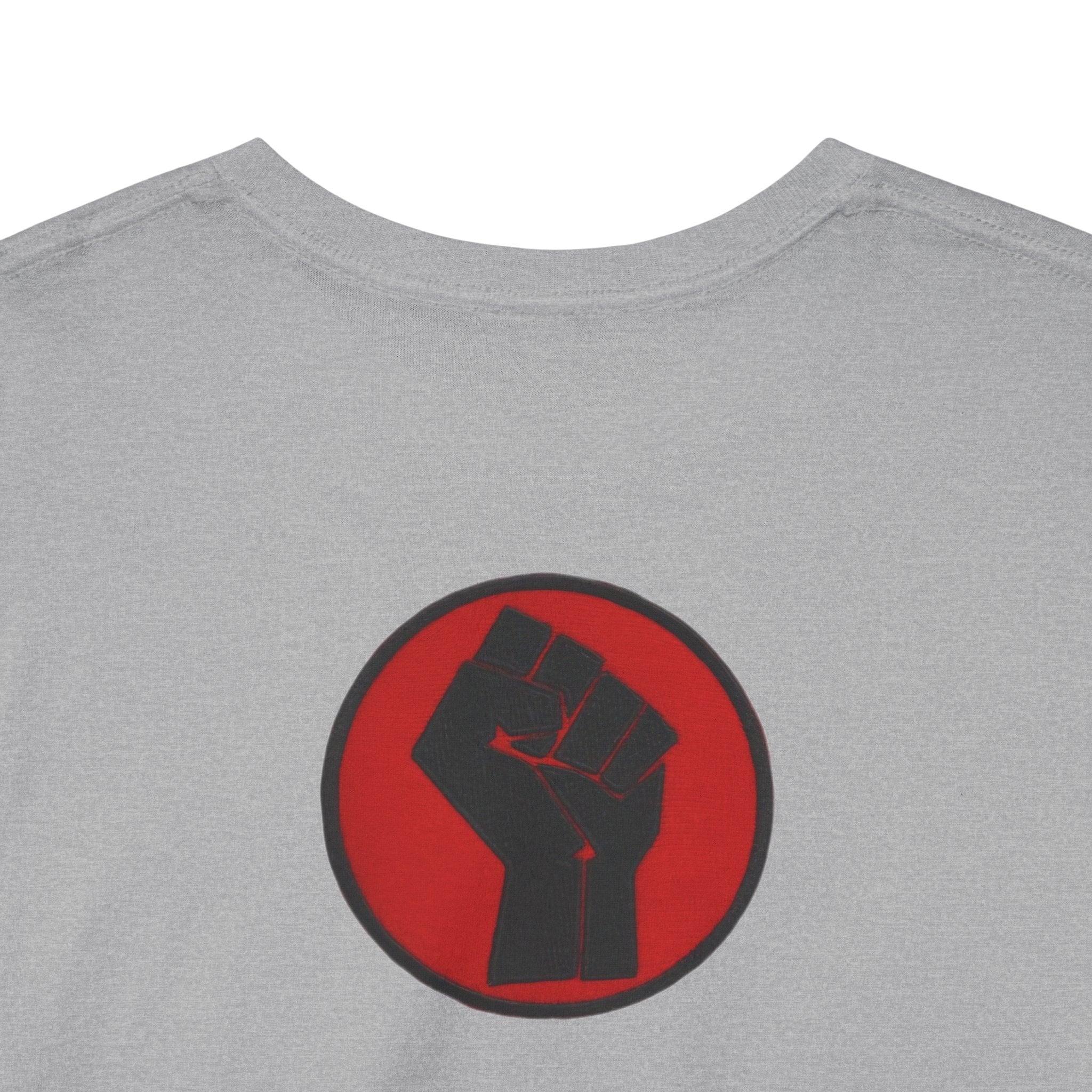 Basketball Jumpman Tee — Retro Skyline Graphic T-Shirt with Red Fist Back Emblem