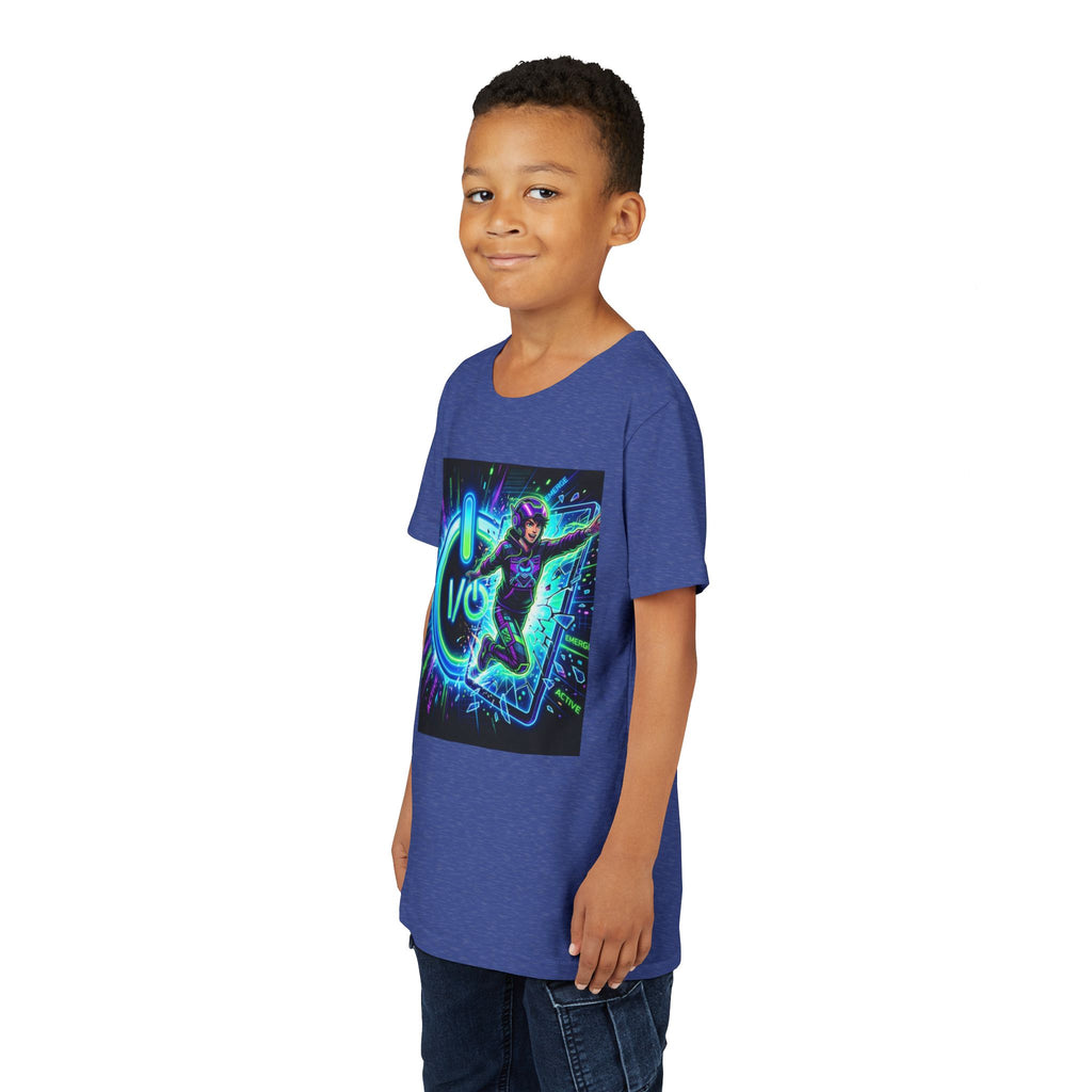 Neon Power Button Tee — Gamer Screen Escape Youth T-Shirt
